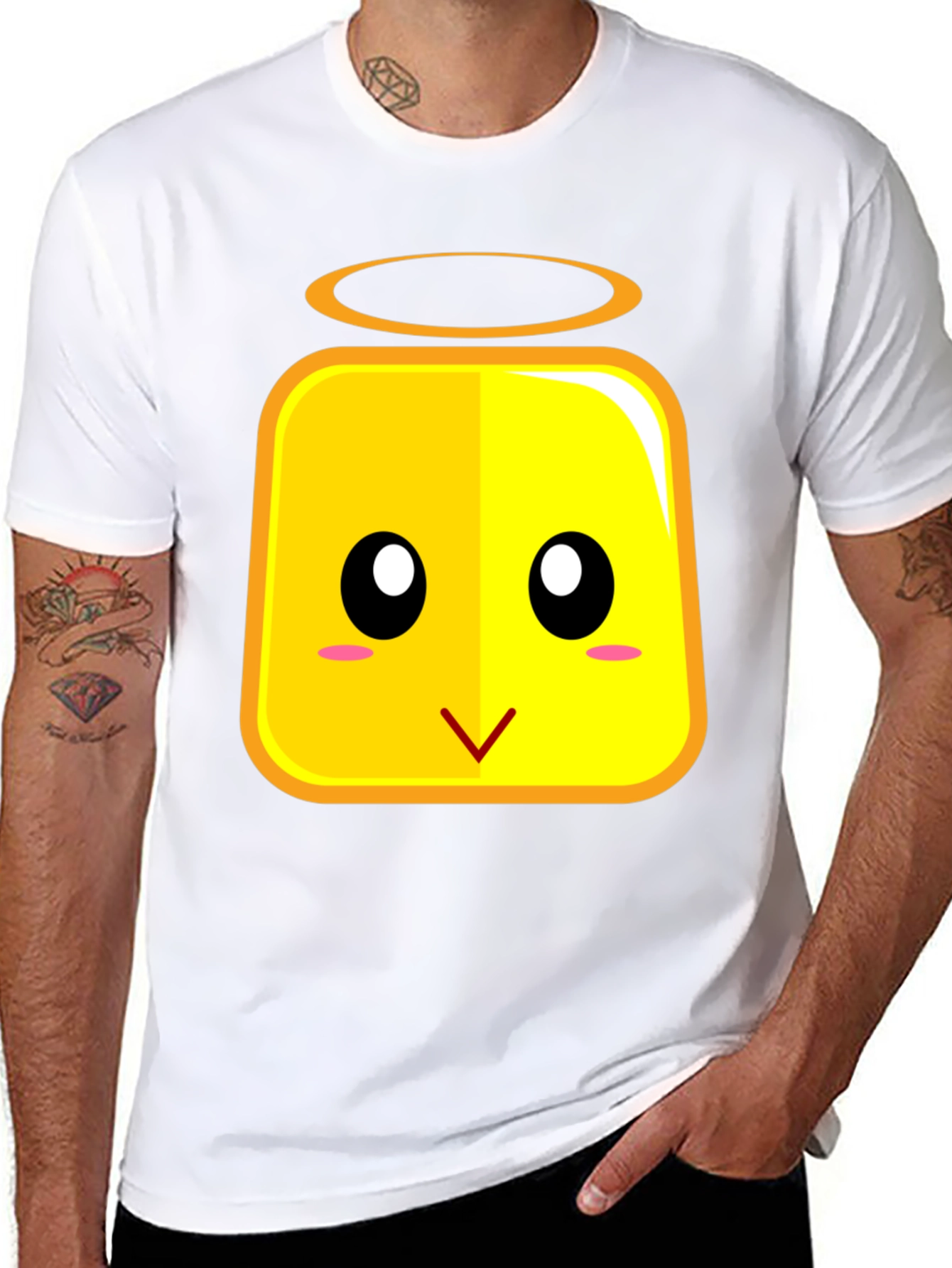 Cute Angel Block Face T-Shirt - Black
