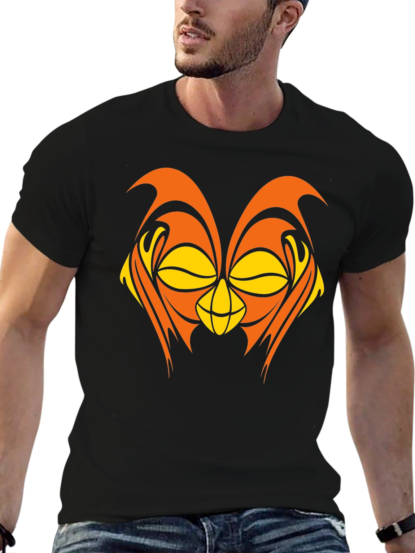 Abstract Owl Graphic Black T-Shirt