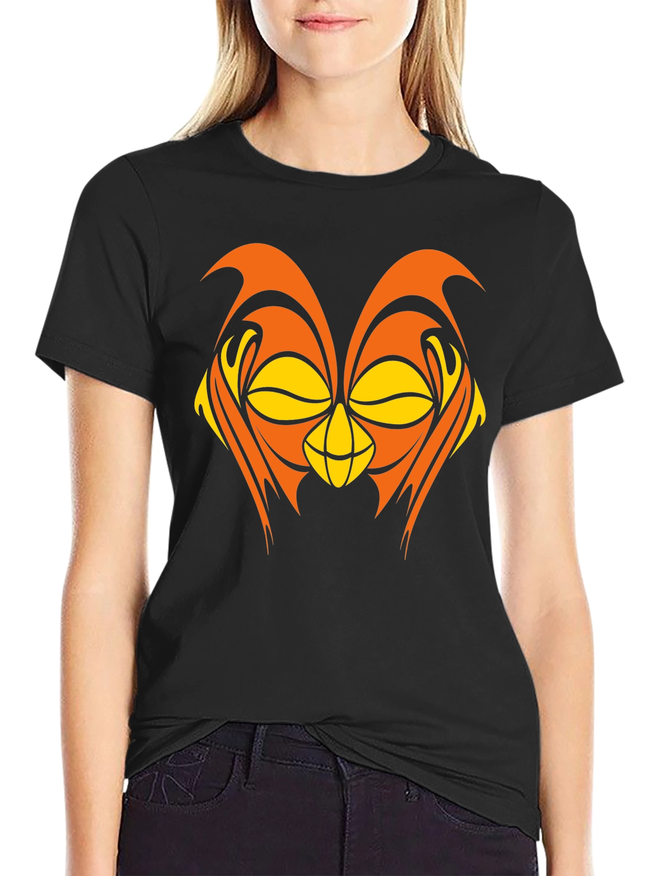 Abstract Owl Graphic Black T-Shirt