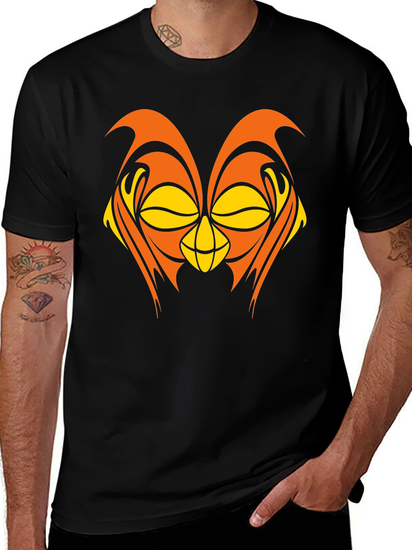 Abstract Owl Graphic Black T-Shirt