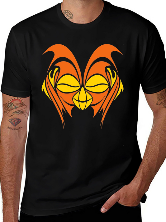 Abstract Owl Graphic Black T-Shirt