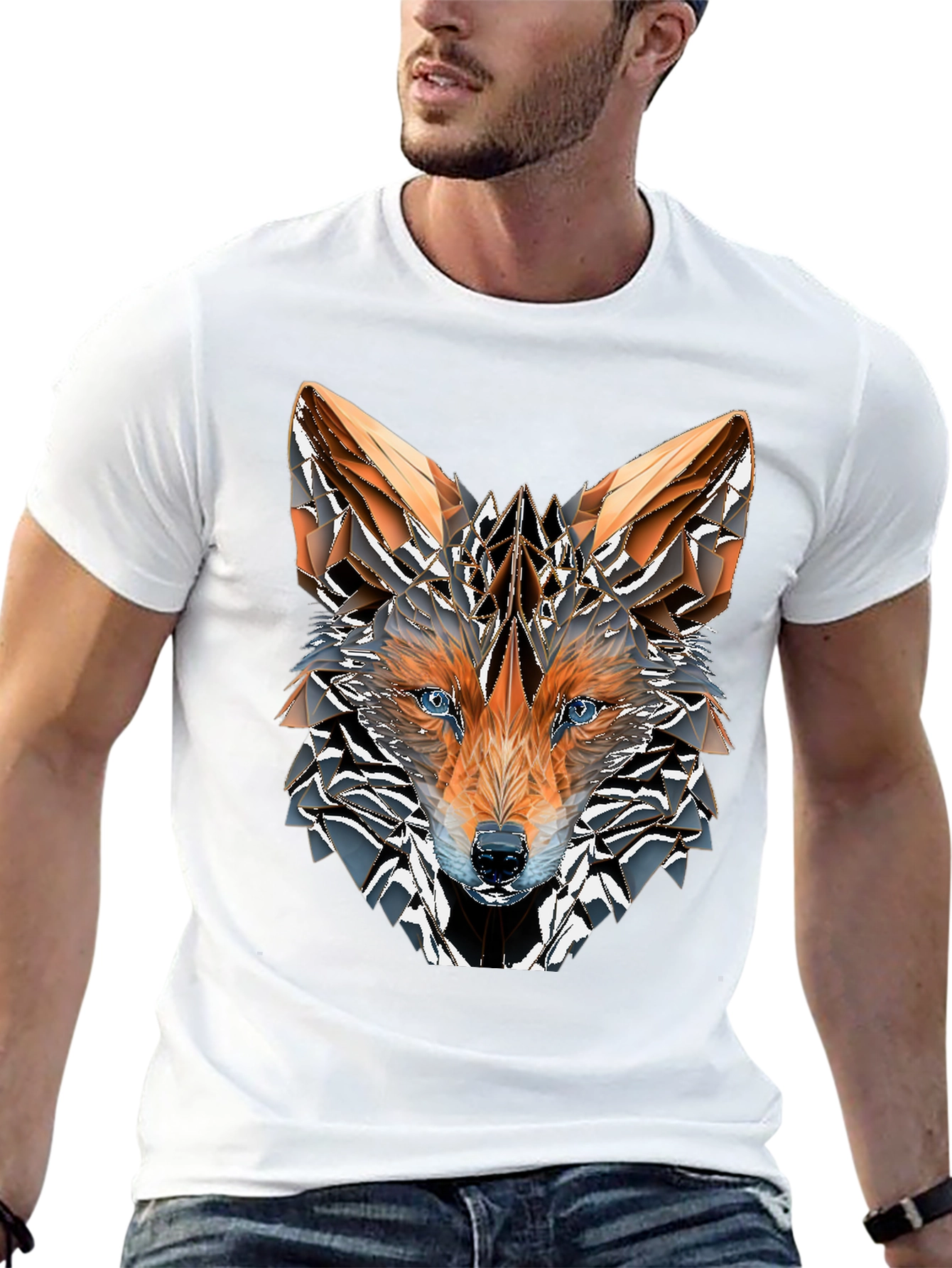 Geometric Fox Graphic Tee - Mens Black T-Shirt