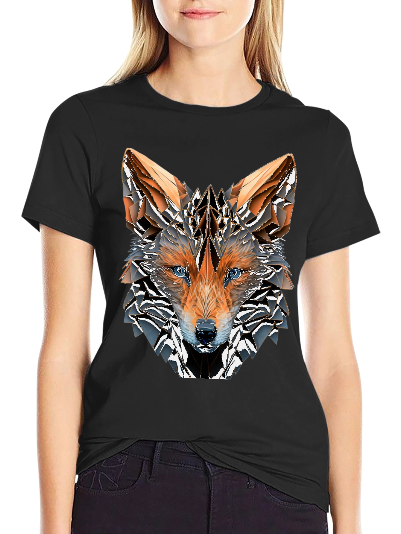 Geometric Fox Graphic Tee - Mens Black T-Shirt