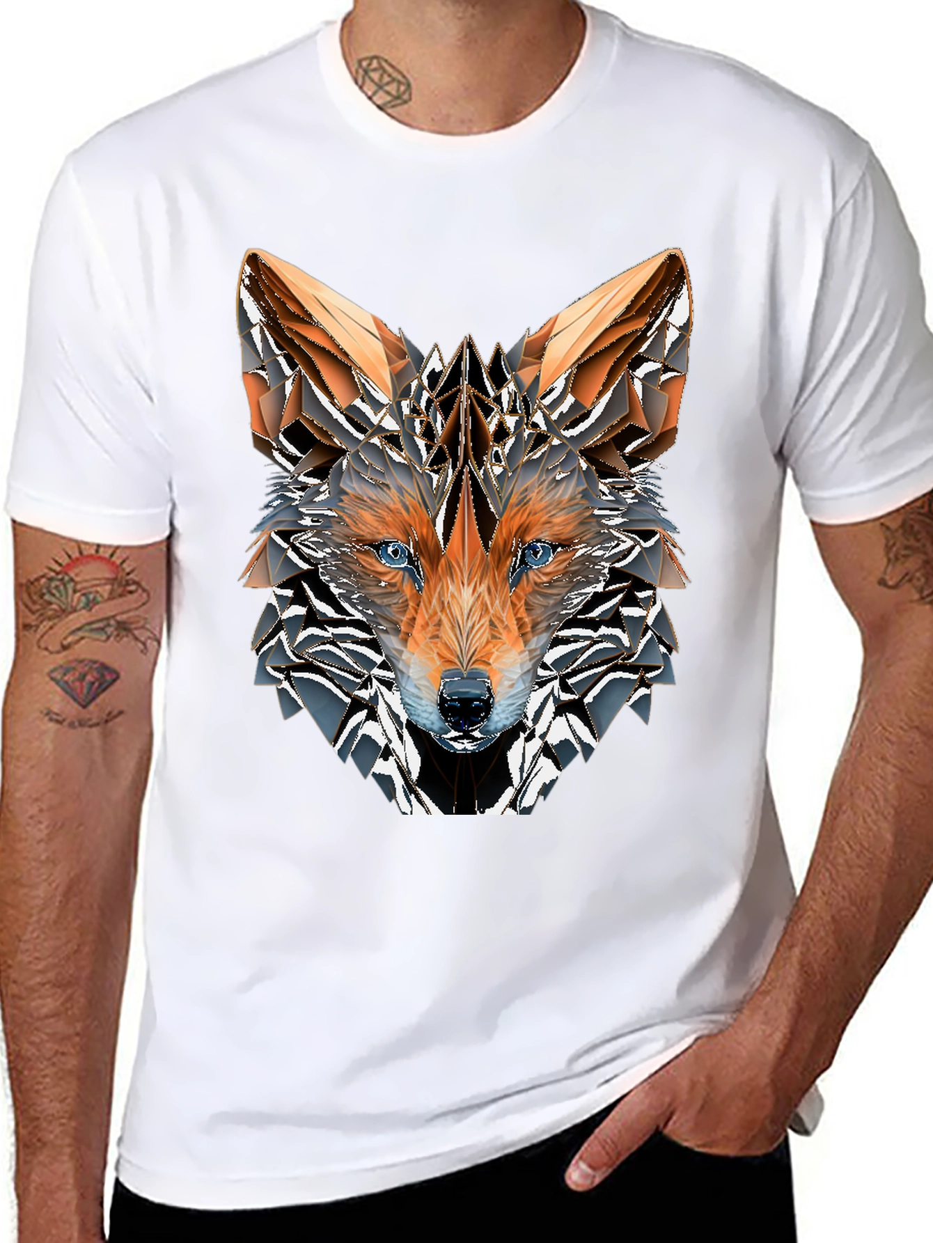 Geometric Fox Graphic Tee - Mens Black T-Shirt