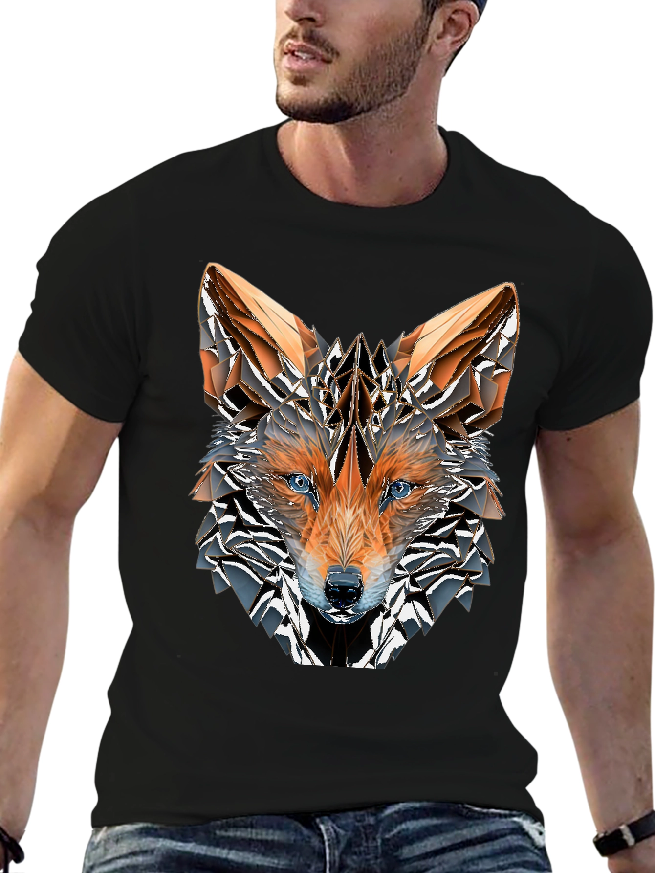 Geometric Fox Graphic Tee - Mens Black T-Shirt