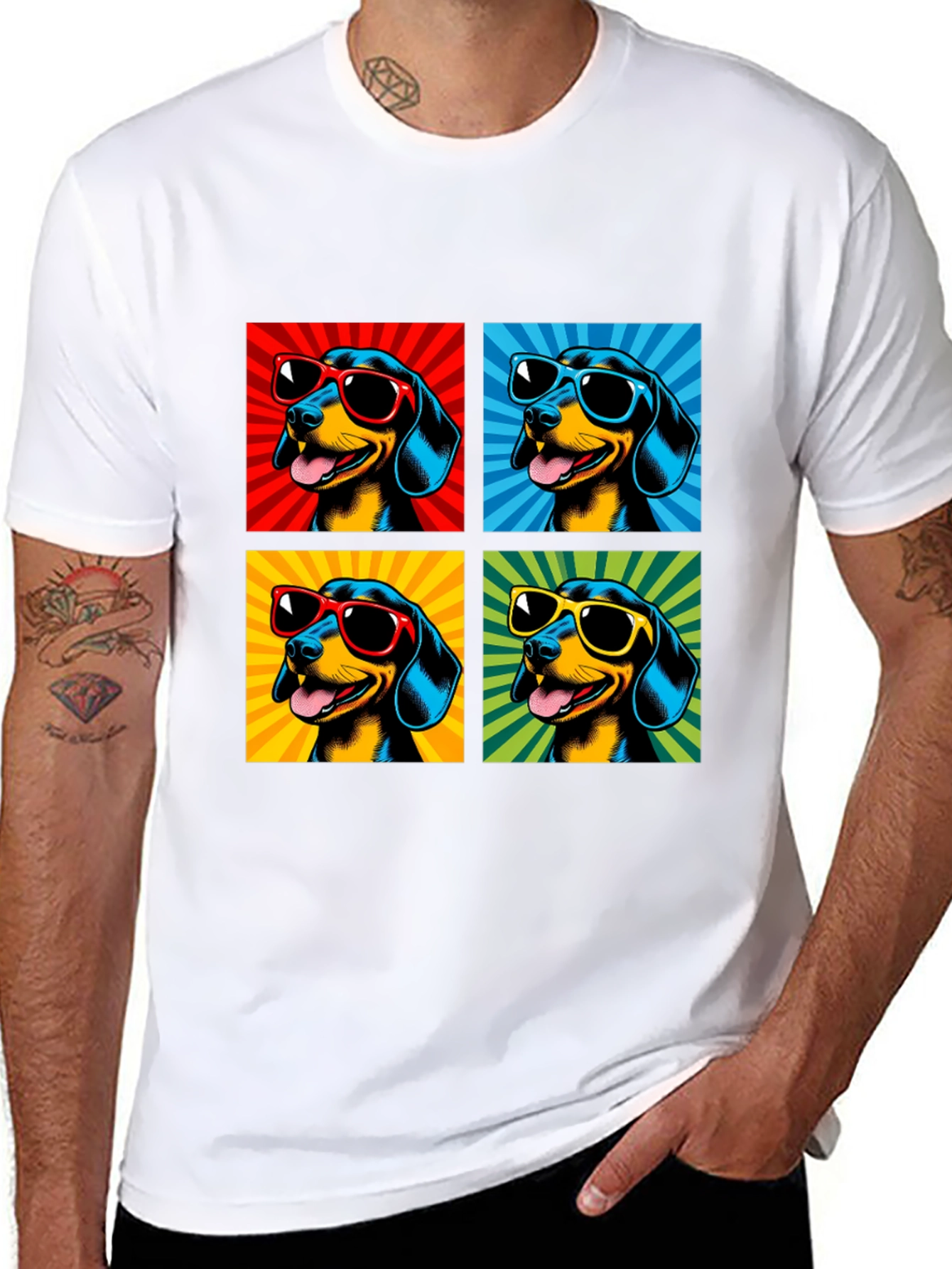 Cool Dachshund Pop Art Black T-Shirt