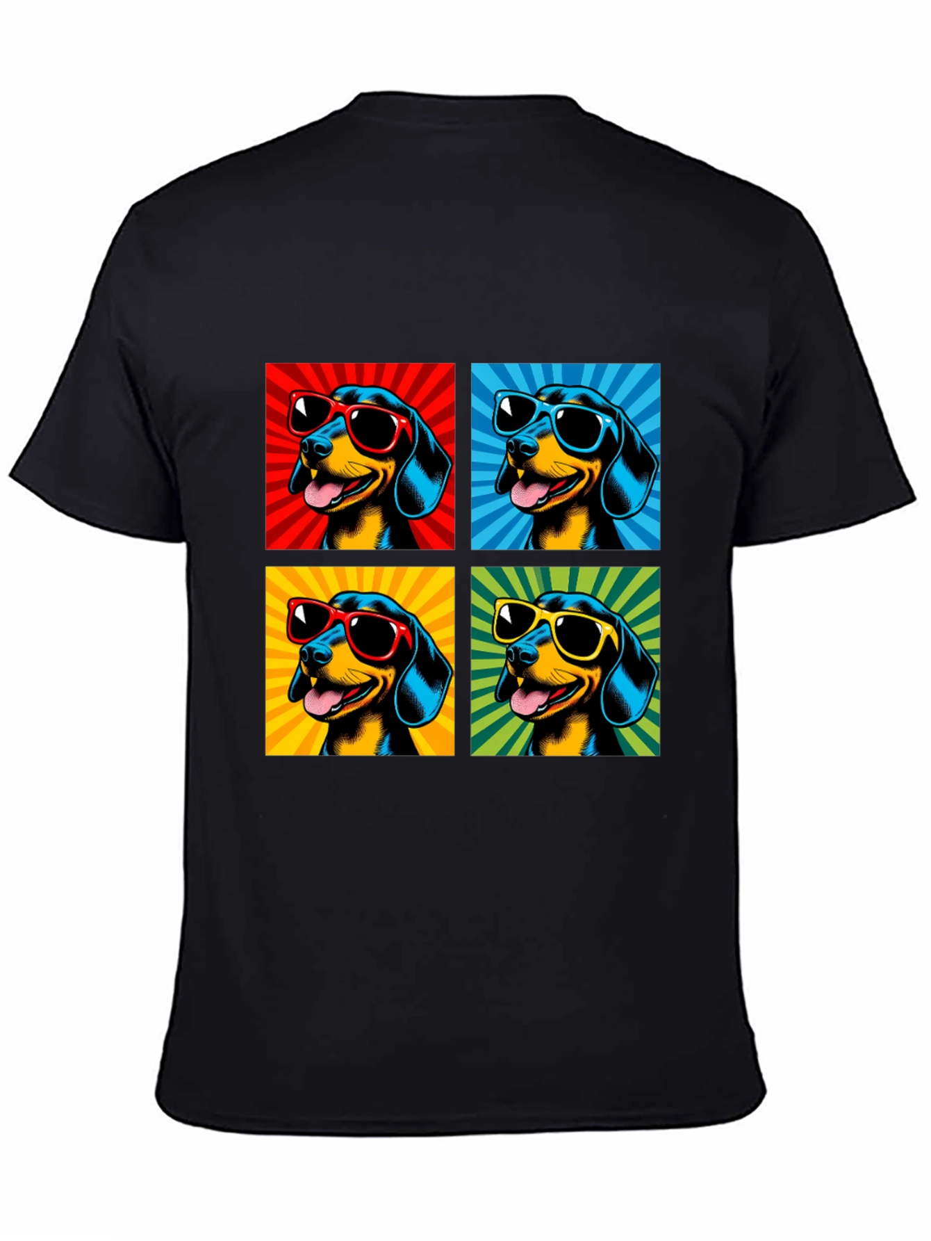 Cool Dachshund Pop Art Black T-Shirt
