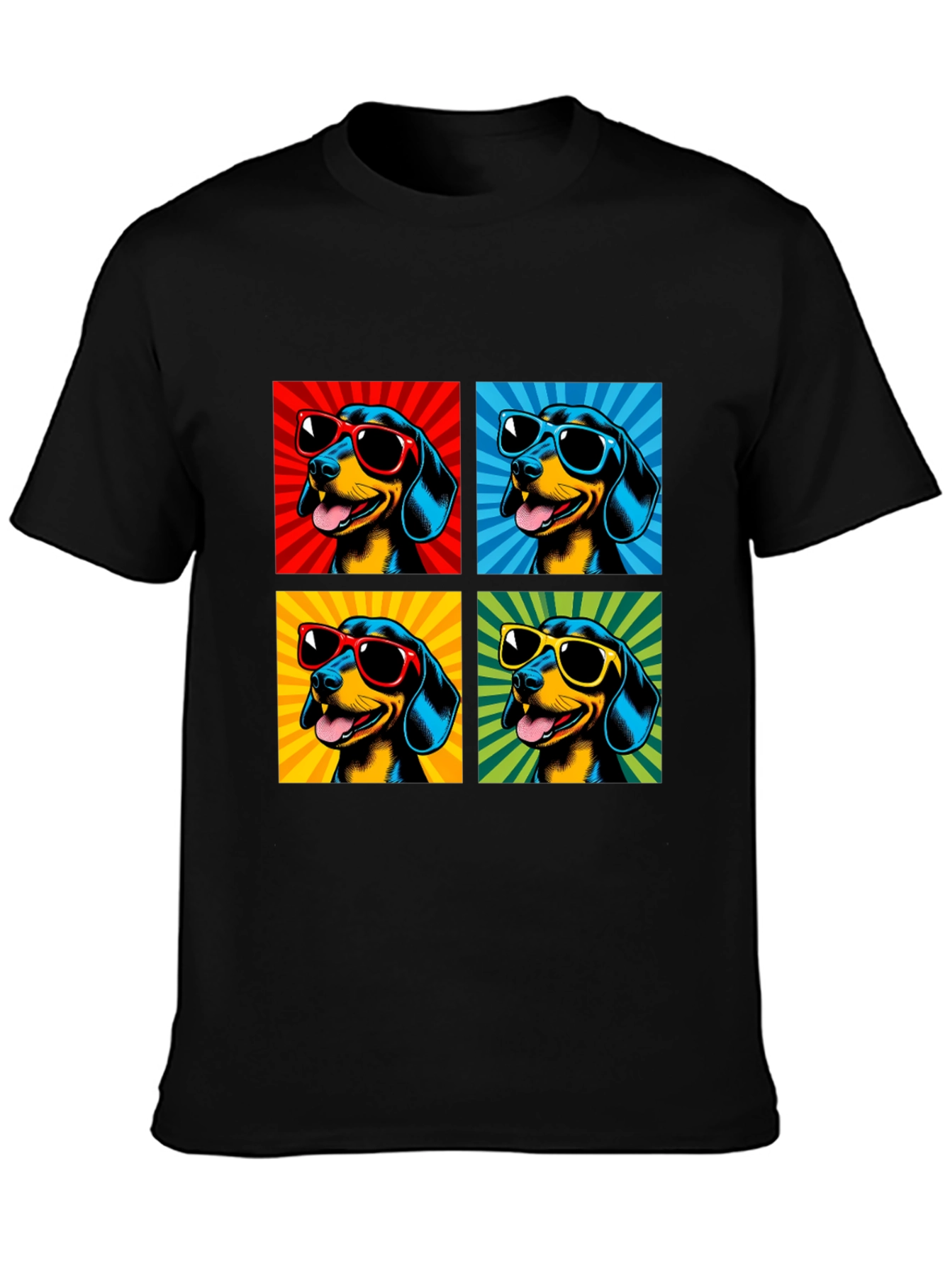 Cool Dachshund Pop Art Black T-Shirt