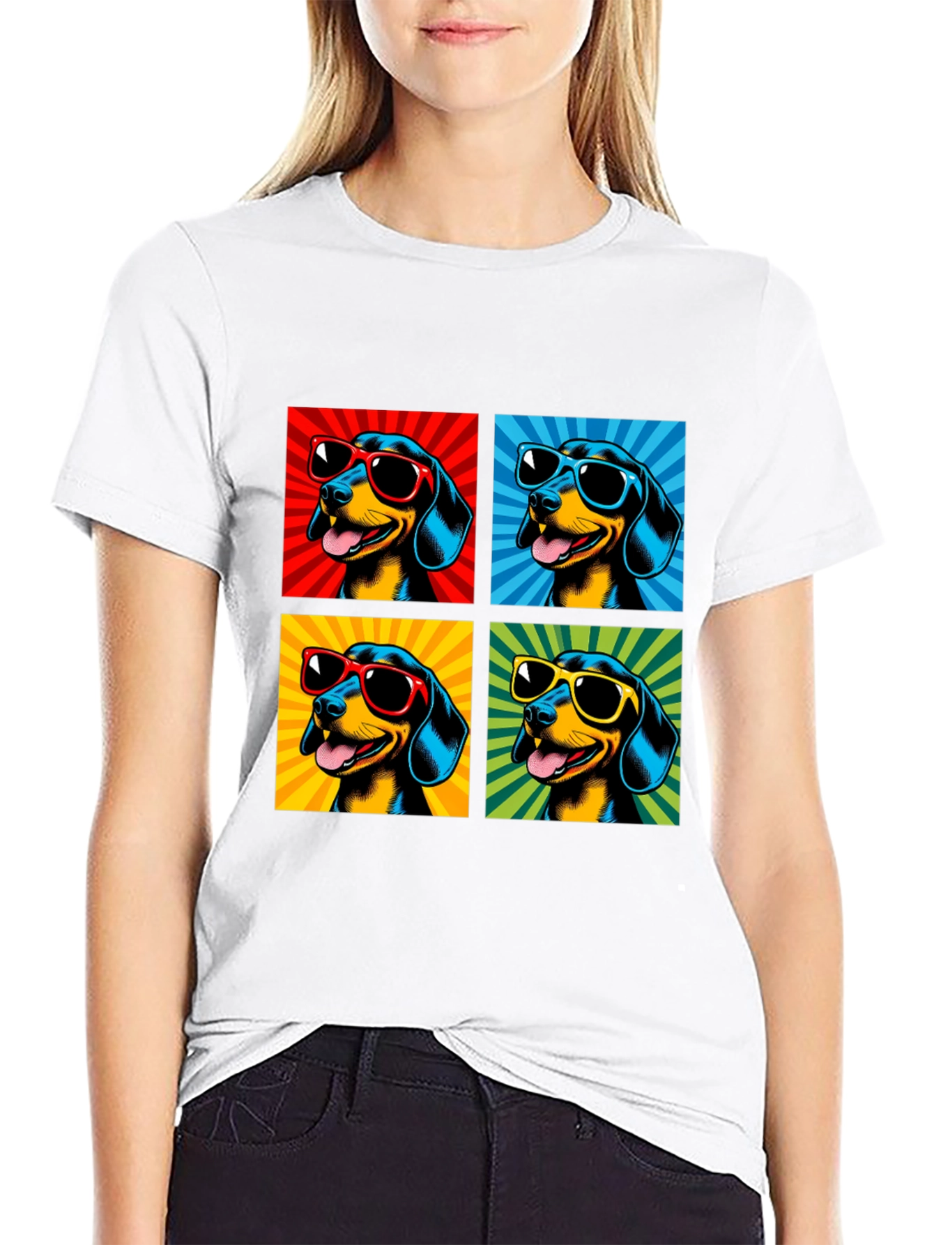 Cool Dachshund Pop Art Black T-Shirt