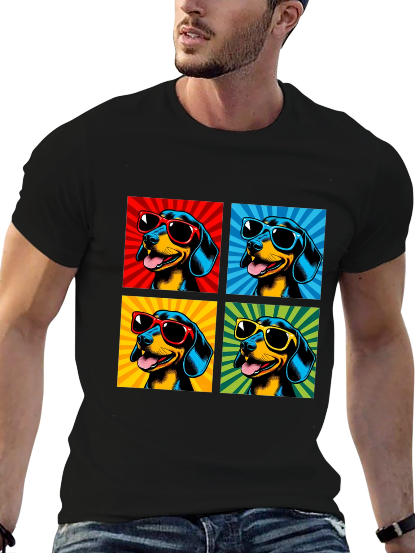 Cool Dachshund Pop Art Black T-Shirt