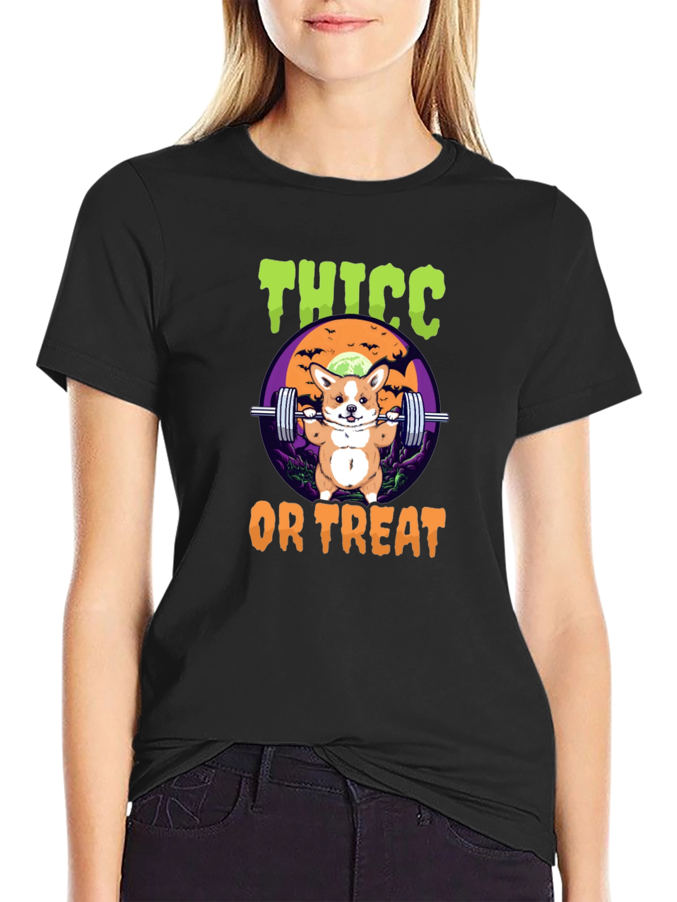 Thicc or Treat Halloween Dog Weightlifting T-Shirt