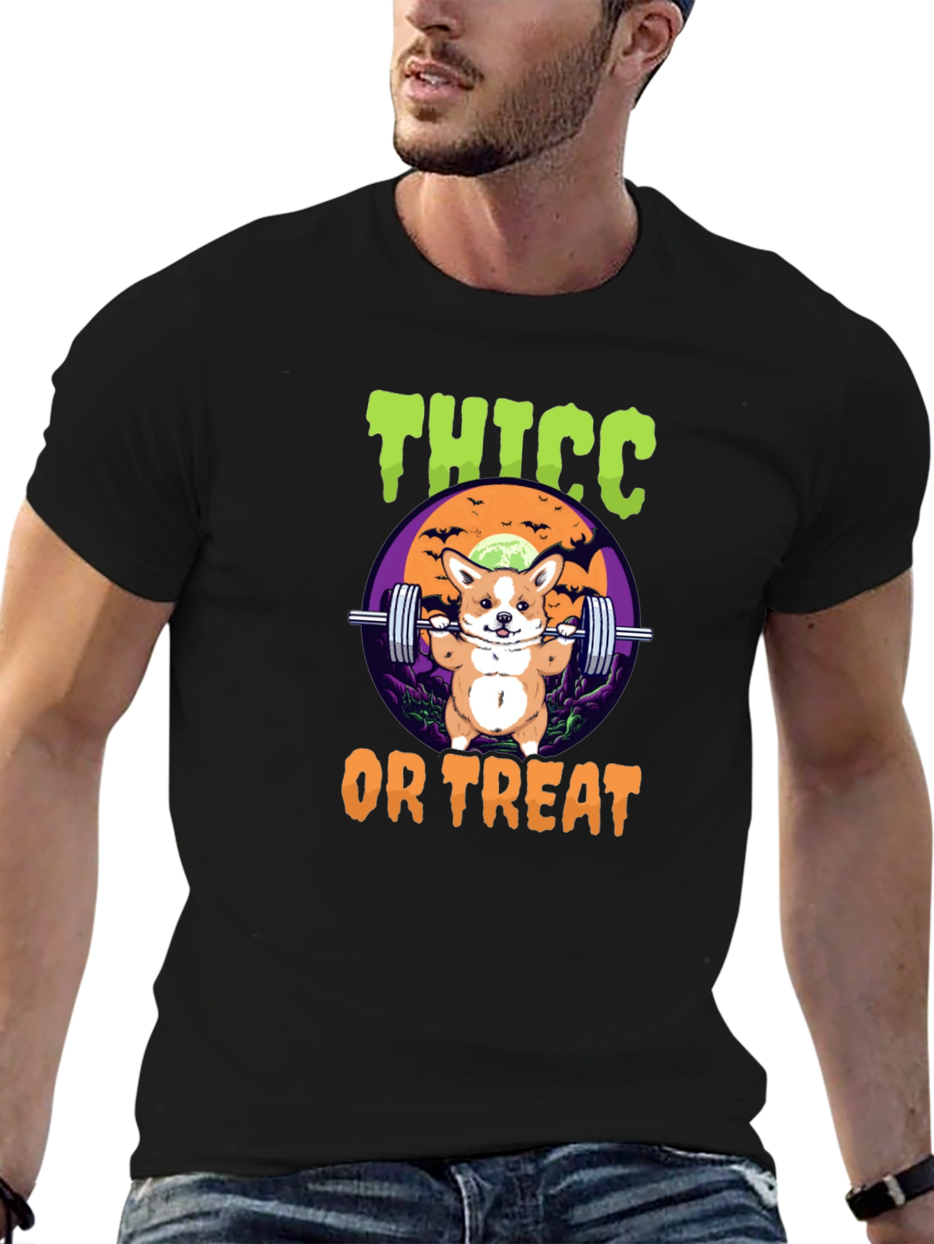Thicc or Treat Halloween Dog Weightlifting T-Shirt