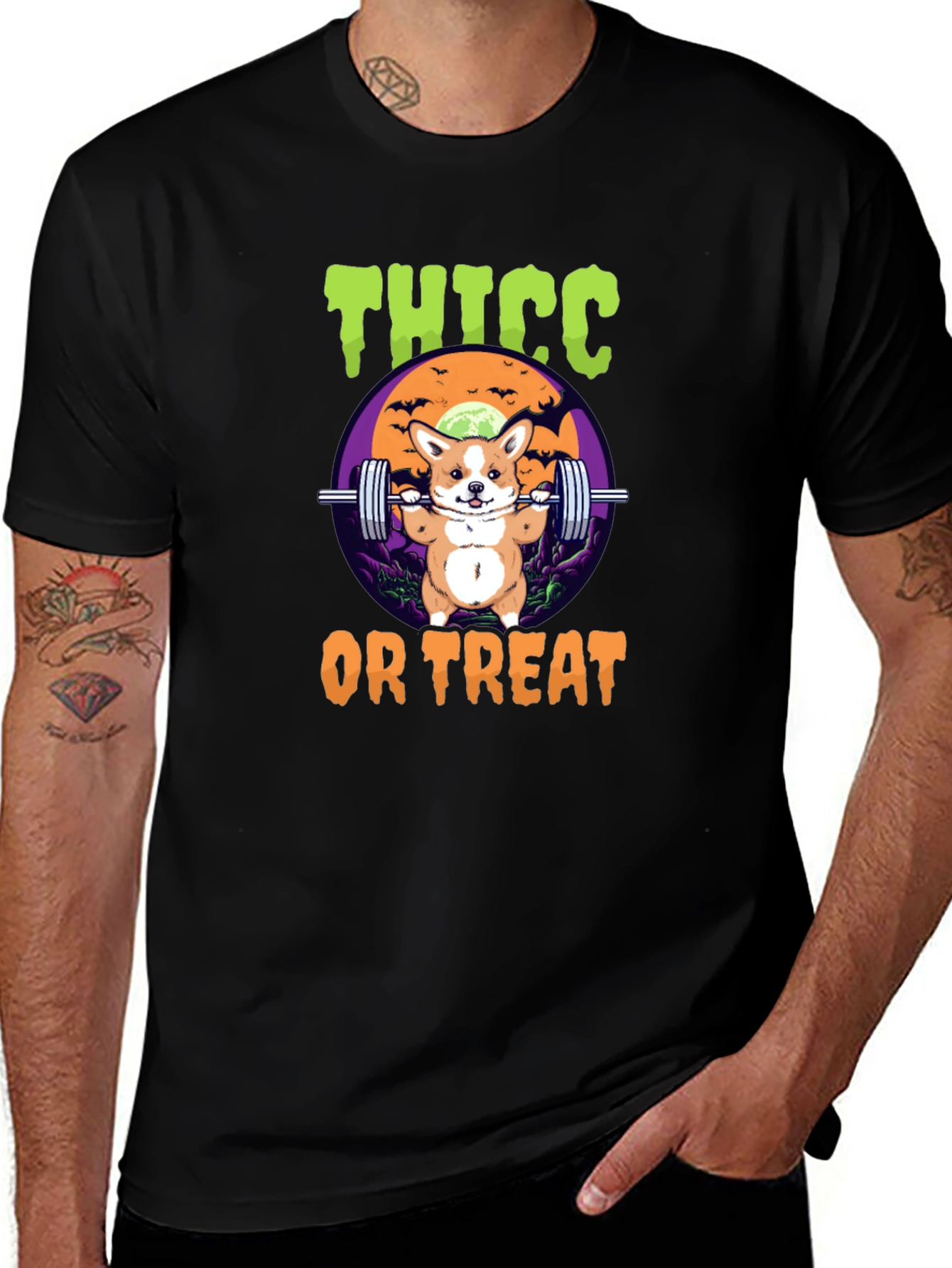 Thicc or Treat Halloween Dog Weightlifting T-Shirt