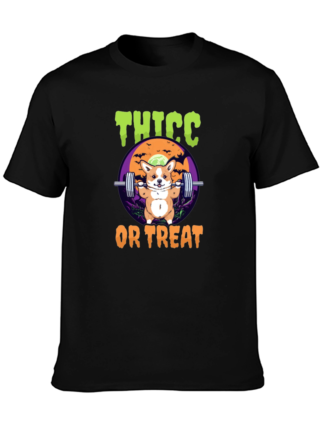 Thicc or Treat Halloween Dog Weightlifting T-Shirt