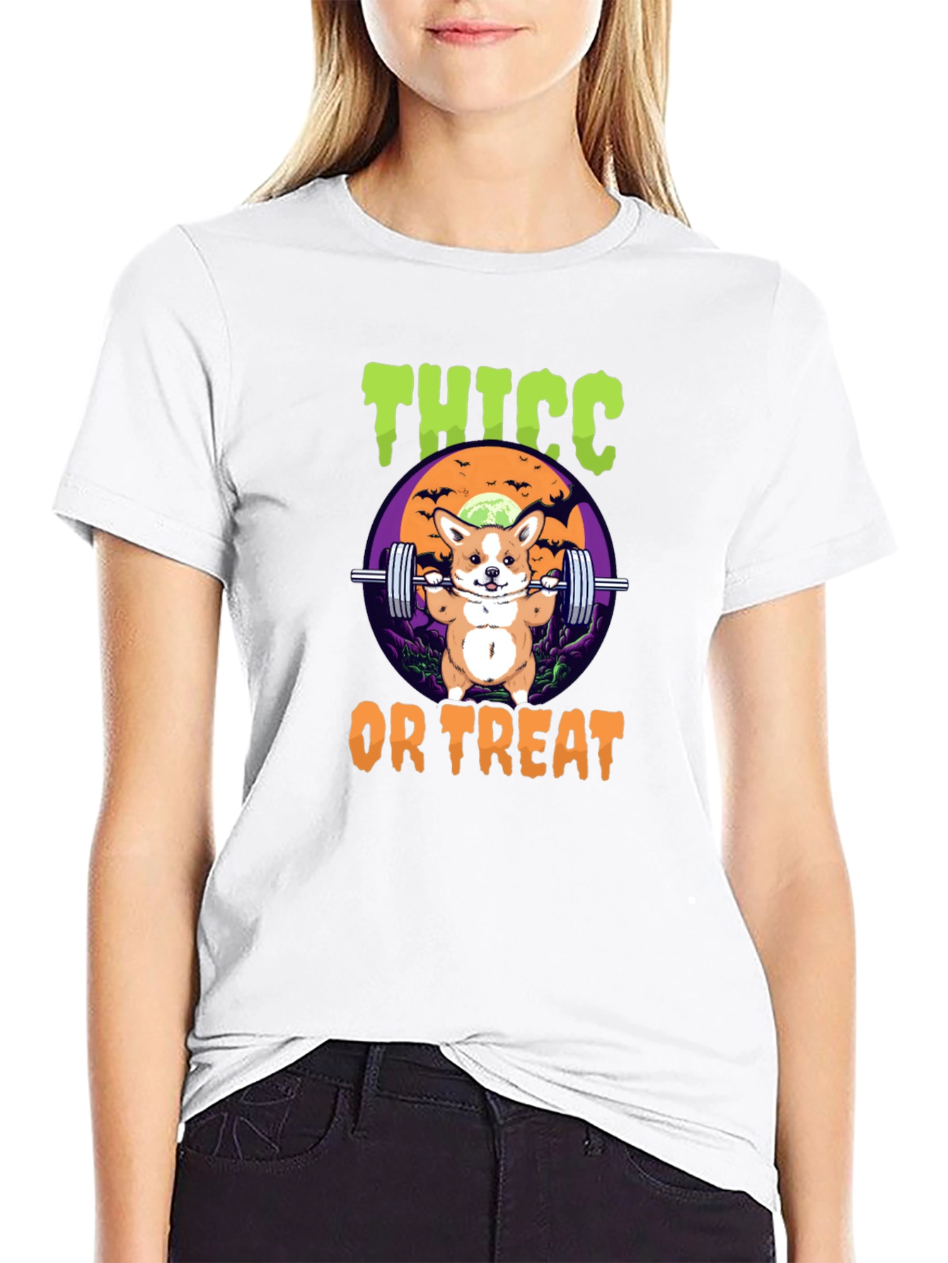 Thicc or Treat Halloween Dog Weightlifting T-Shirt