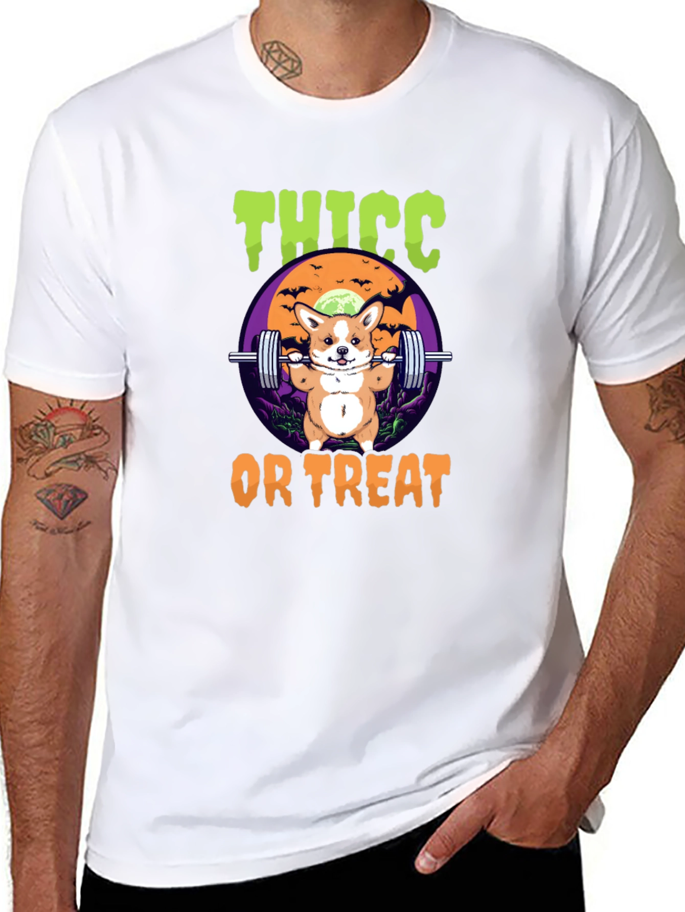 Thicc or Treat Halloween Dog Weightlifting T-Shirt