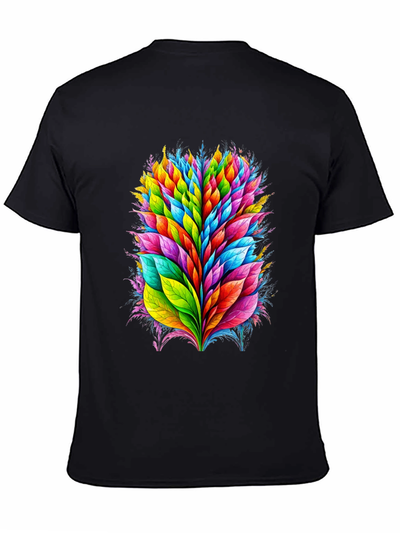 Vibrant Leaf Burst Graphic Tee - Black