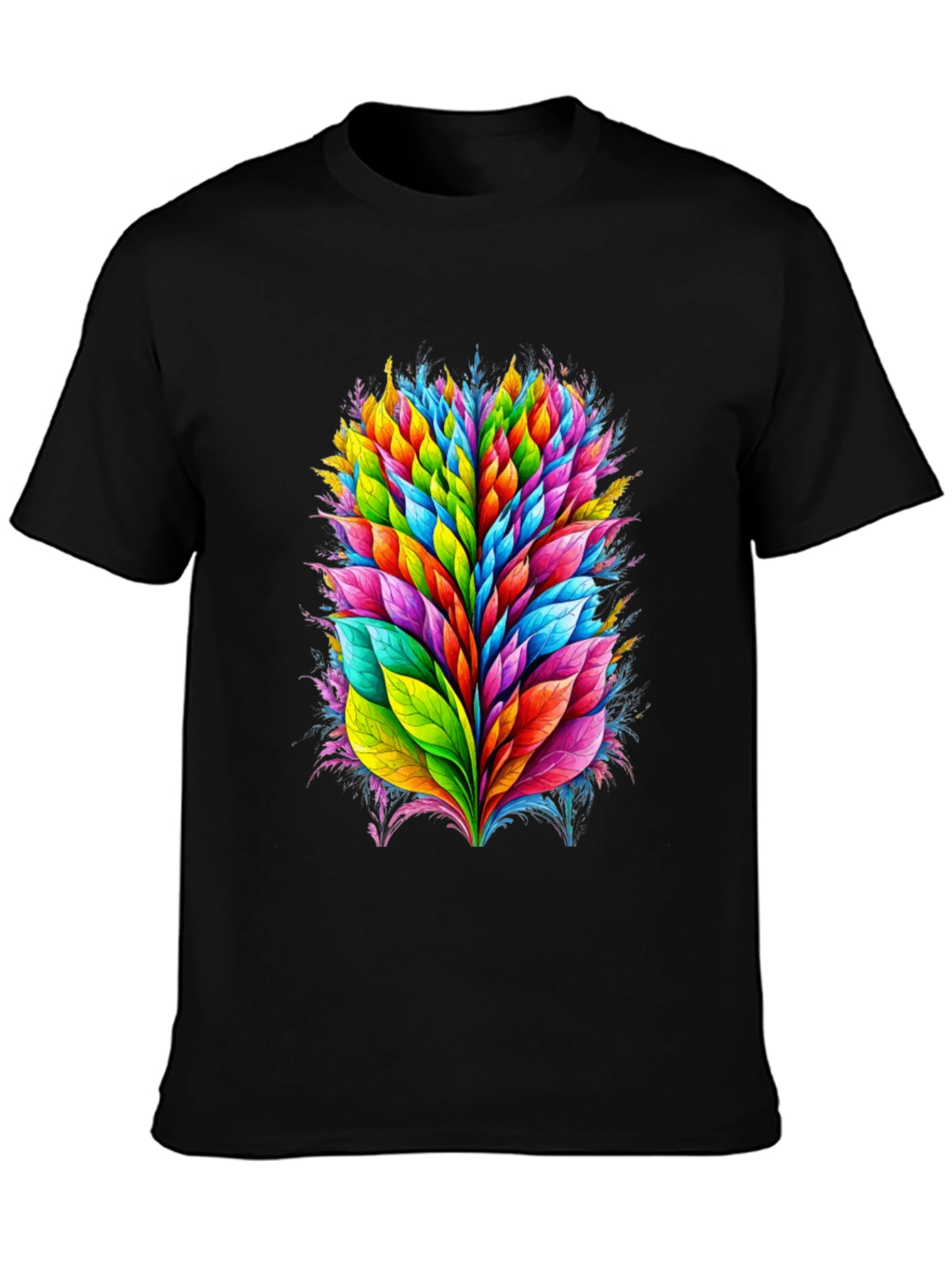 Vibrant Leaf Burst Graphic Tee - Black