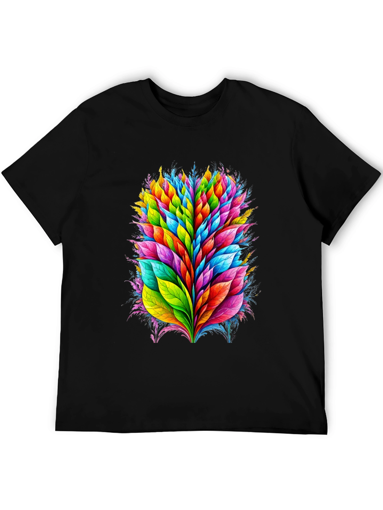 Vibrant Leaf Burst Graphic Tee - Black