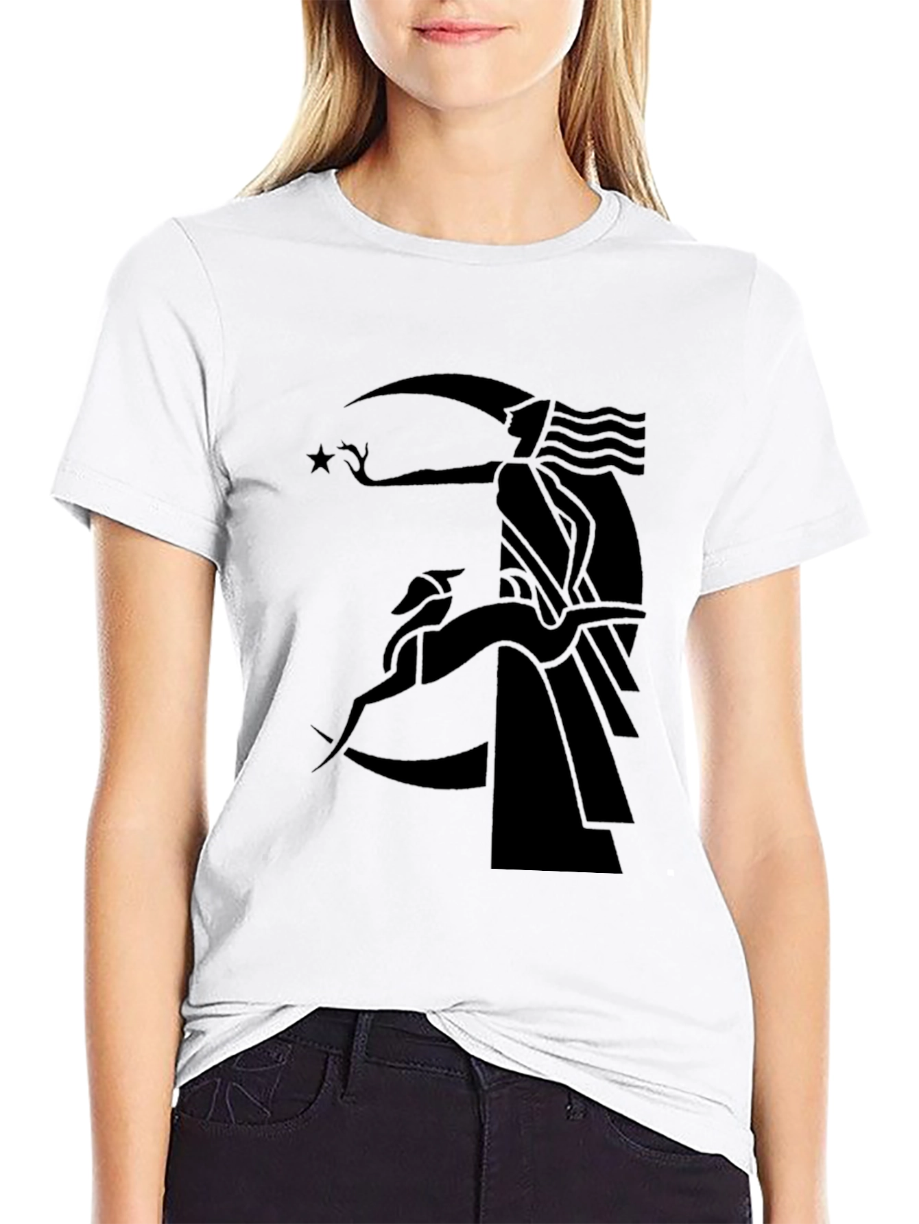 Elegant Black Graphic Tee - Moon Goddess & Hound