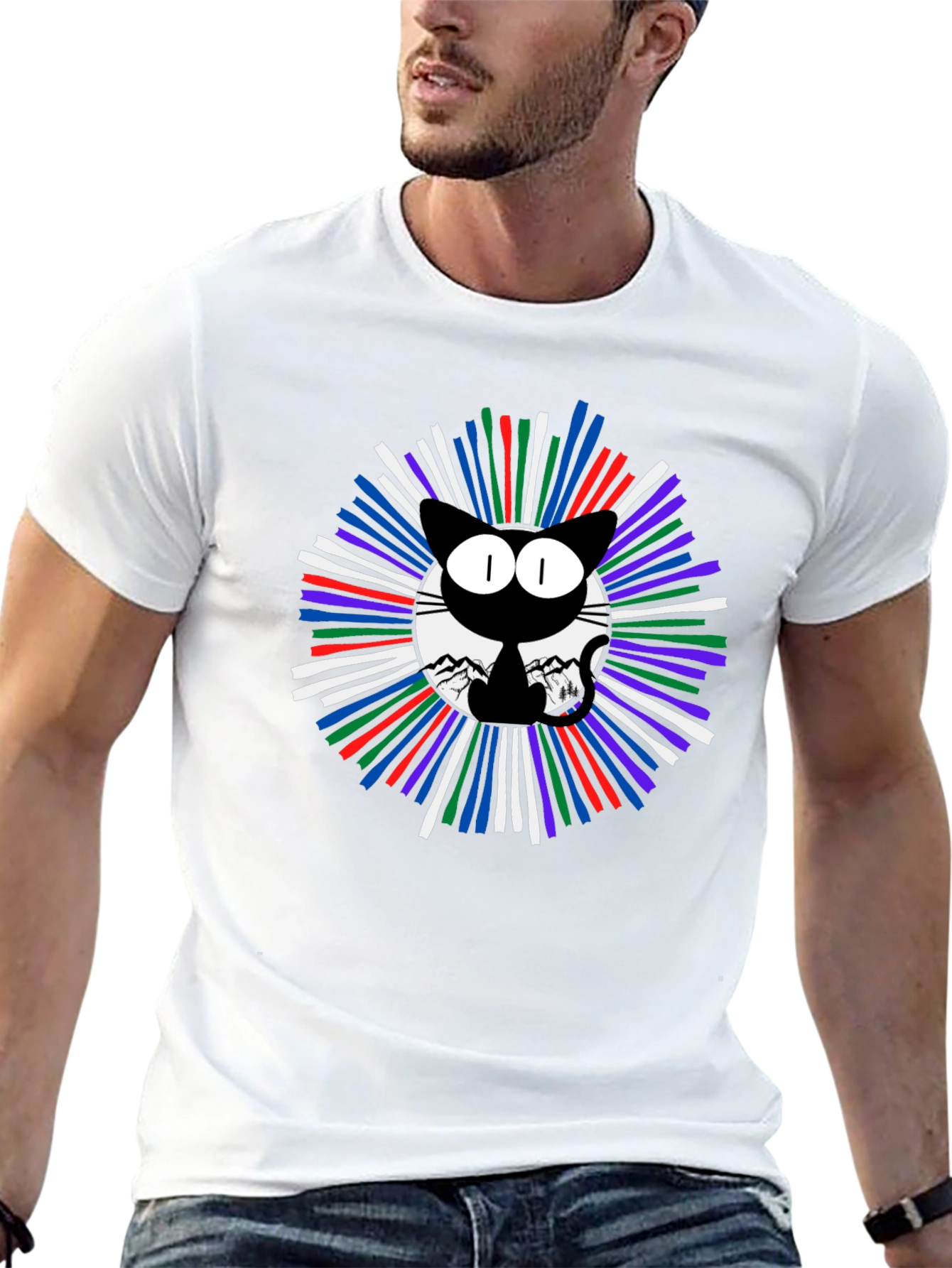 Cosmic Cat Graphic T-Shirt - Mens Black Tee