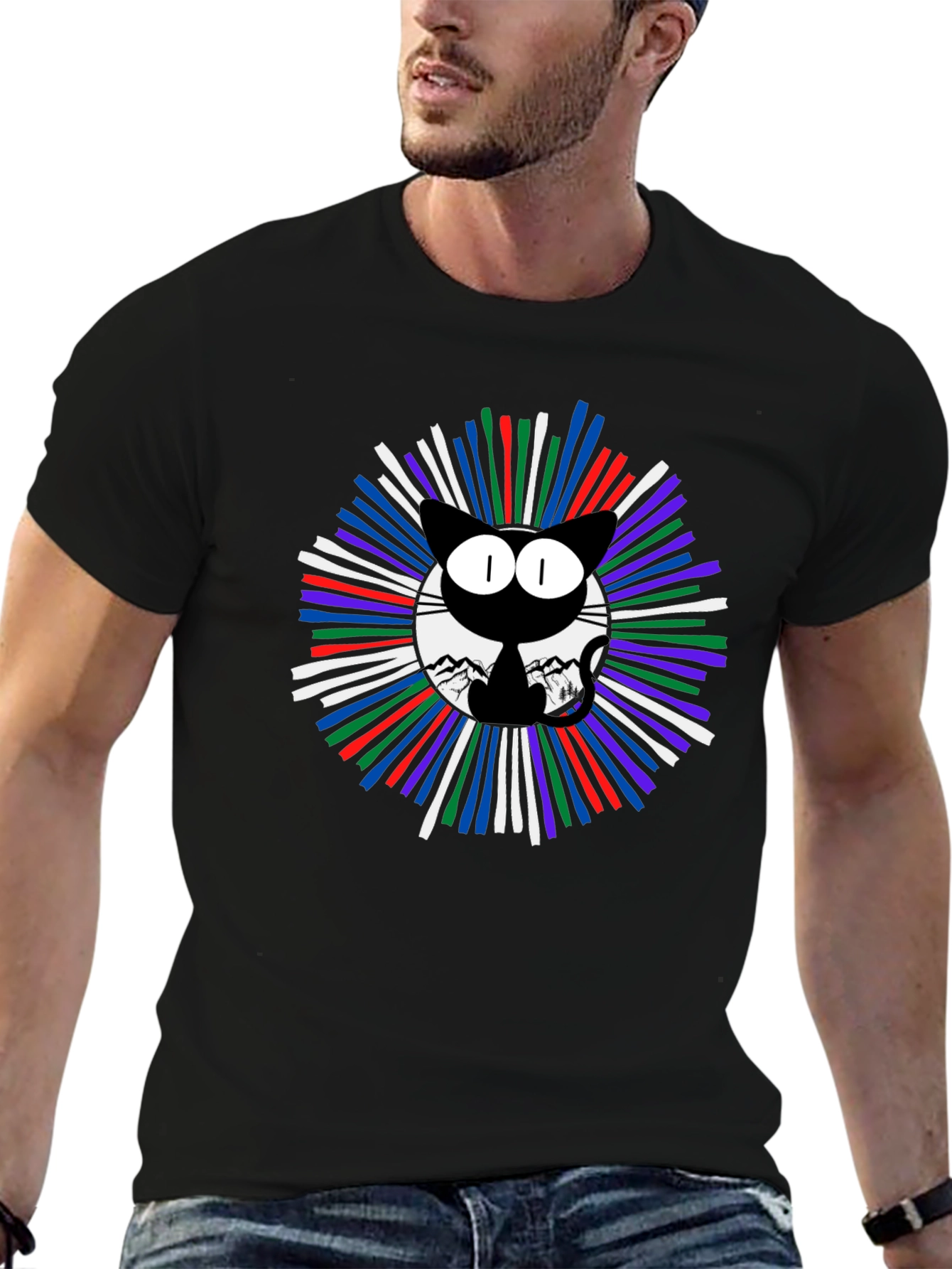 Cosmic Cat Graphic T-Shirt - Mens Black Tee