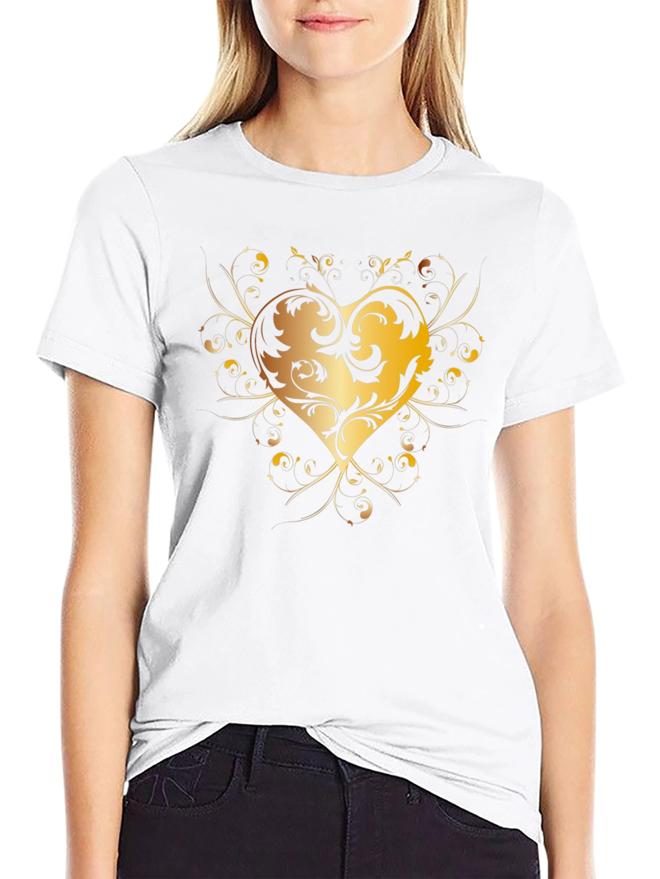 Golden Heart Swirl Black Tee