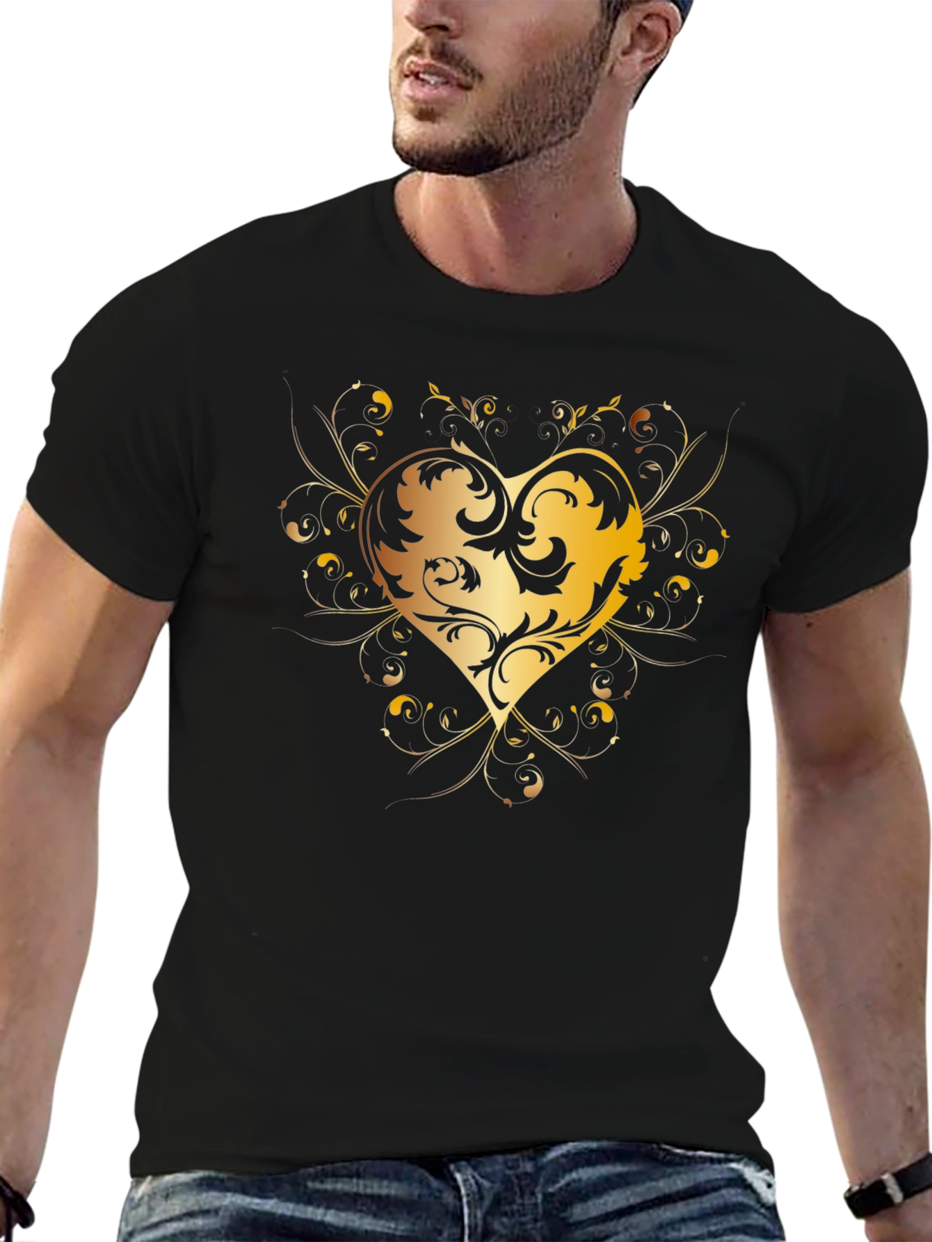 Golden Heart Swirl Black Tee