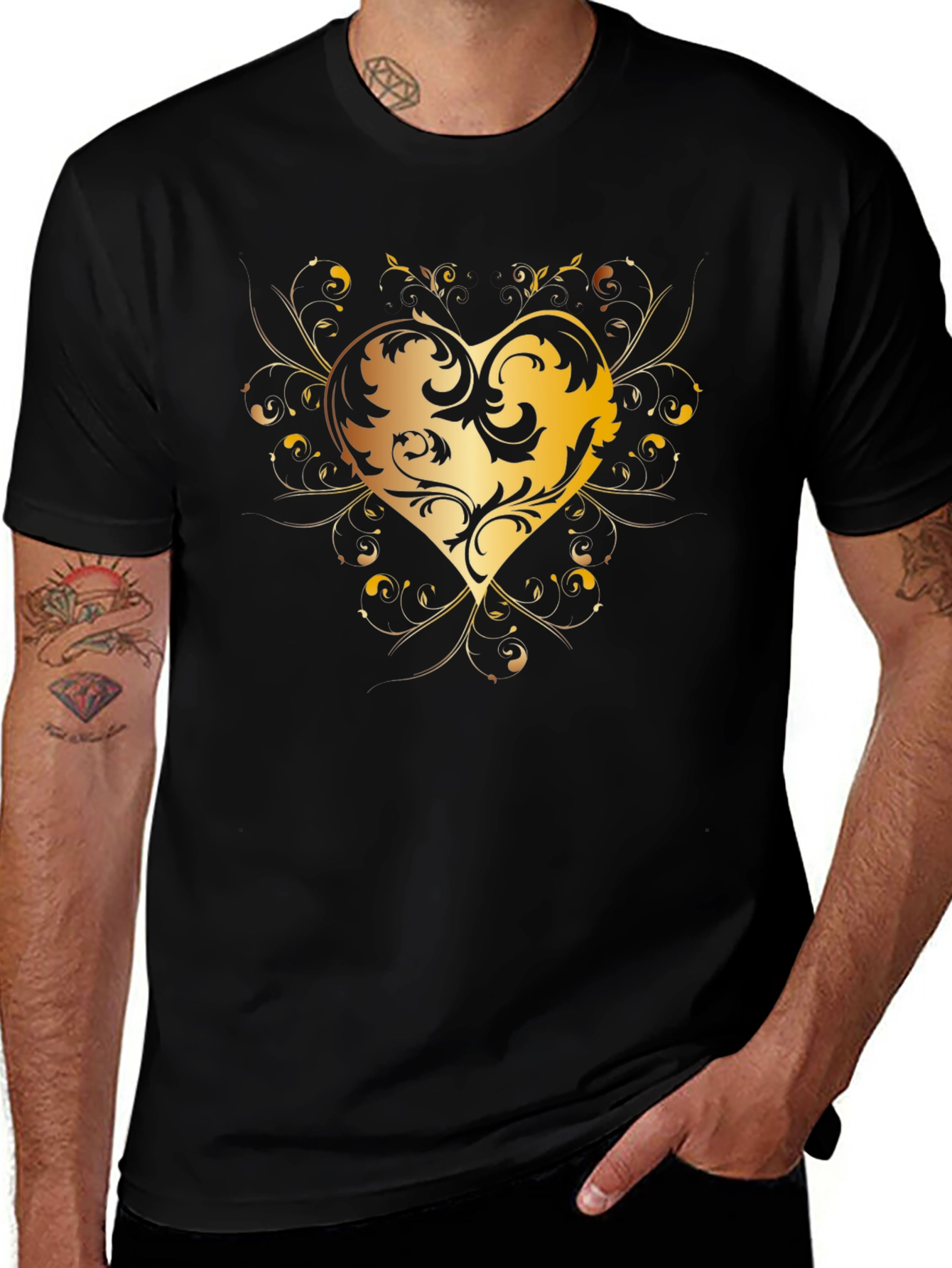 Golden Heart Swirl Black Tee