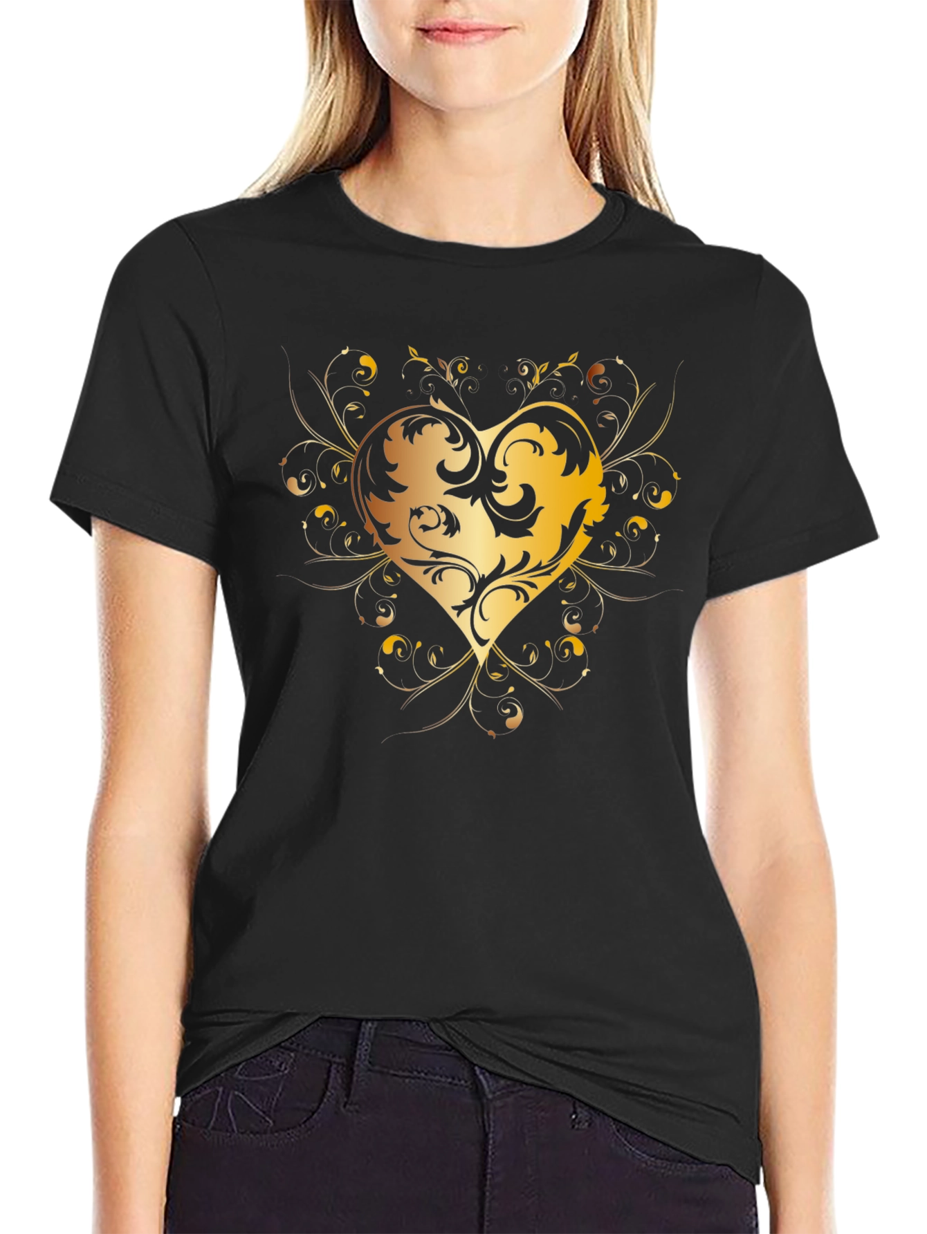 Golden Heart Swirl Black Tee