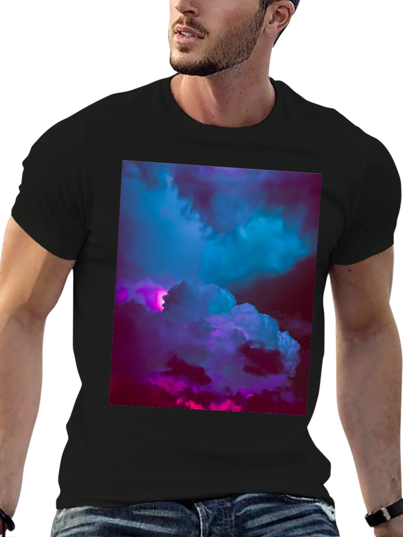 Vaporwave Clouds Graphic Tee - Black Cotton T-Shirt