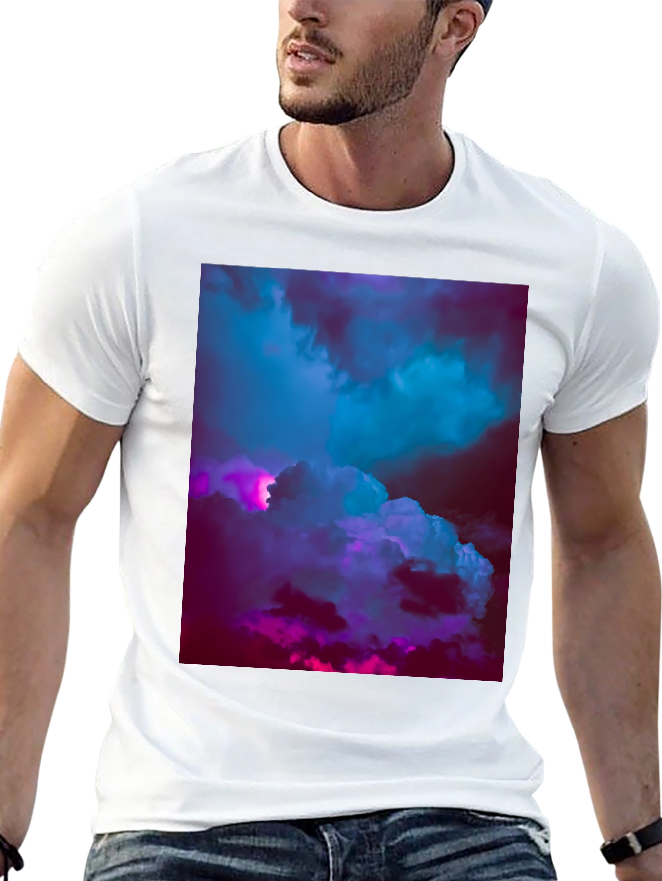 Vaporwave Clouds Graphic Tee - Black Cotton T-Shirt