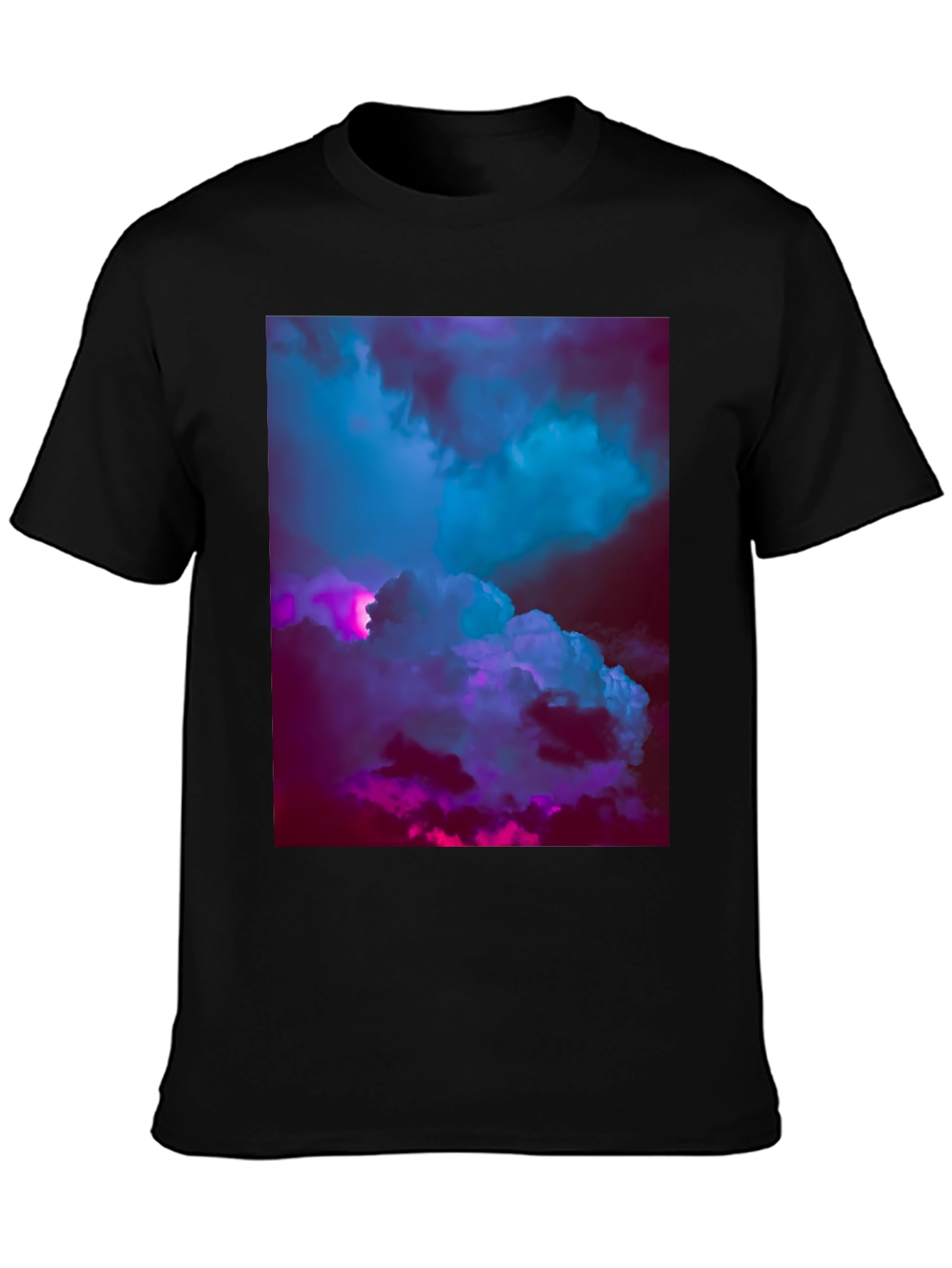 Vaporwave Clouds Graphic Tee - Black Cotton T-Shirt