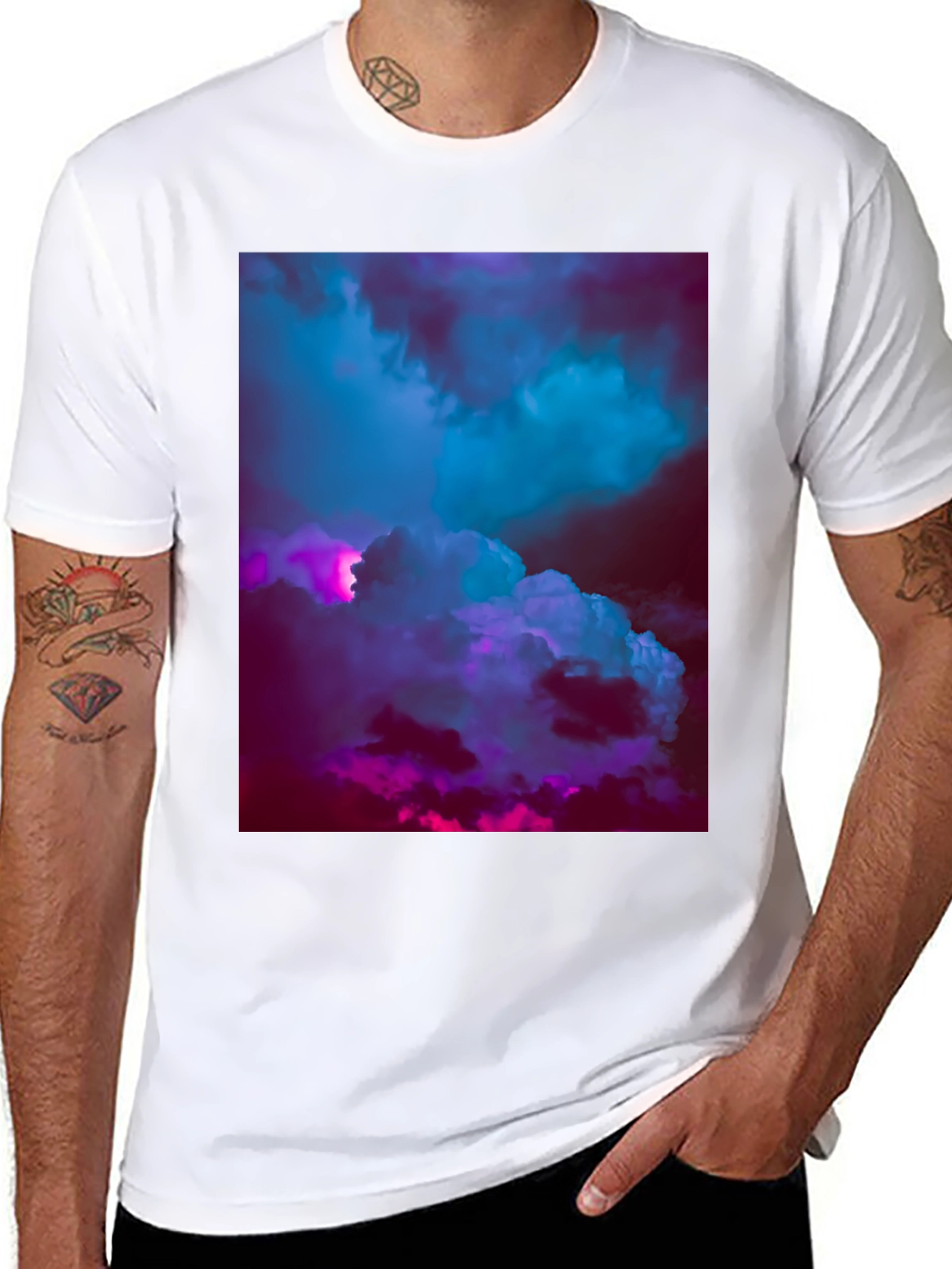 Vaporwave Clouds Graphic Tee - Black Cotton T-Shirt