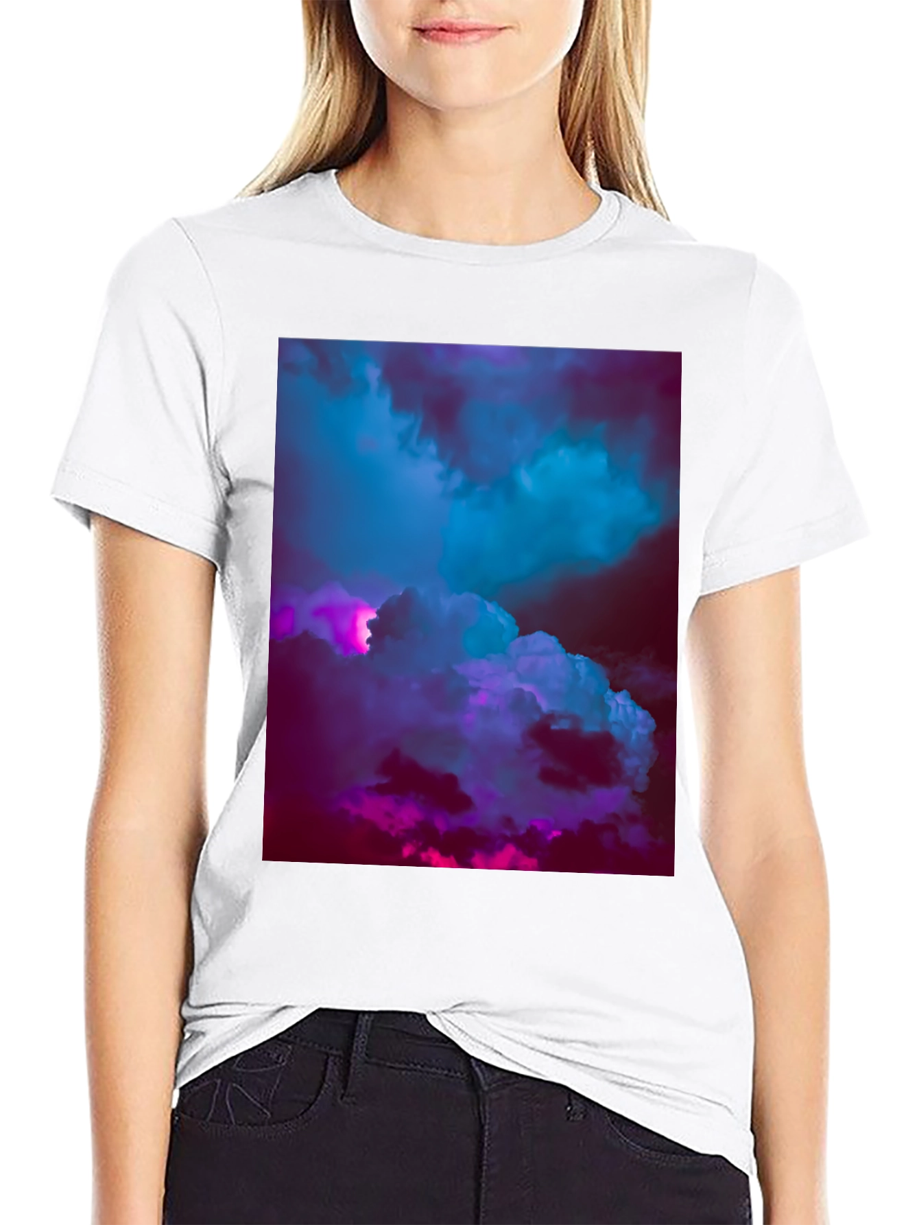 Vaporwave Clouds Graphic Tee - Black Cotton T-Shirt