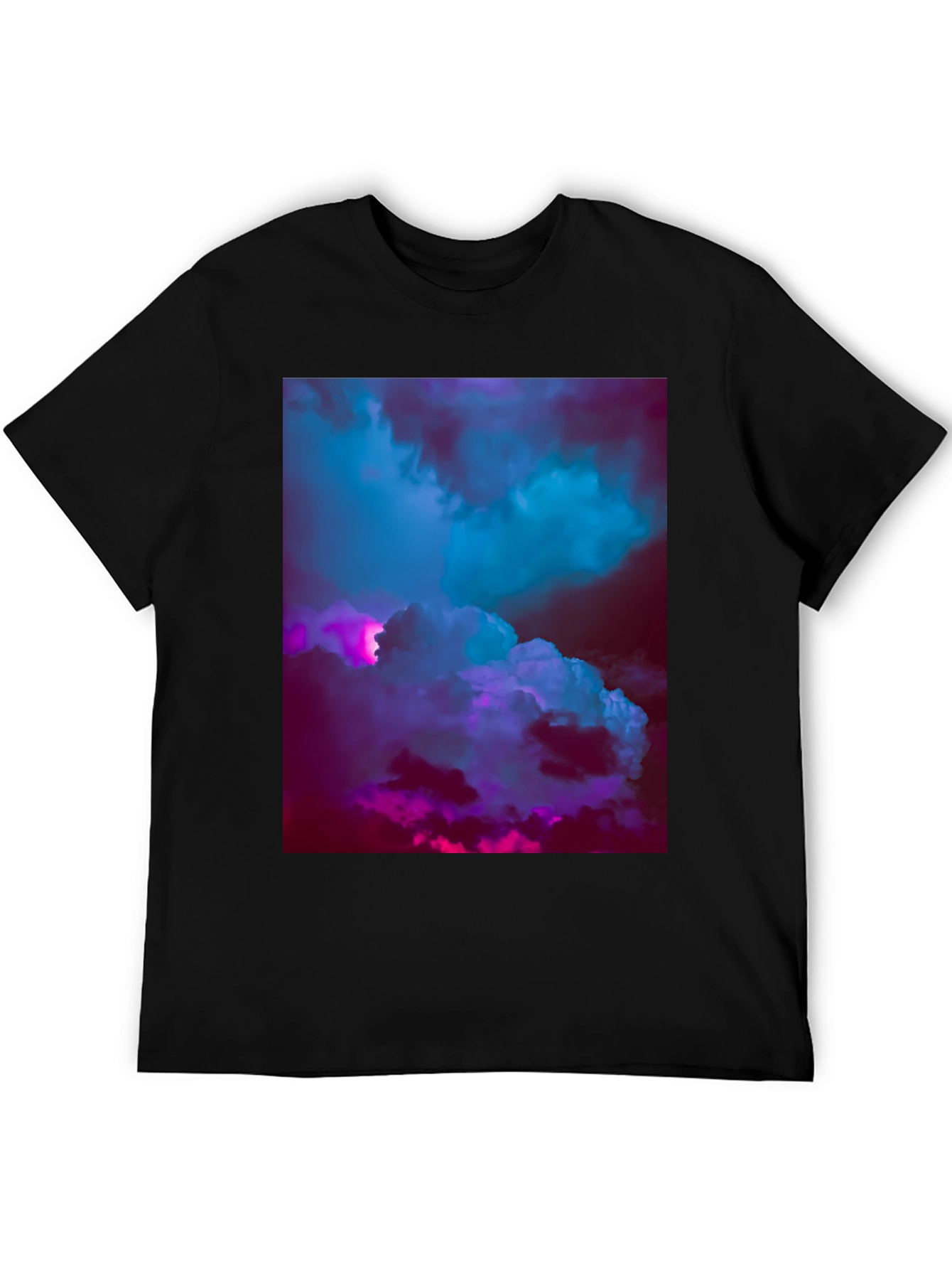 Vaporwave Clouds Graphic Tee - Black Cotton T-Shirt