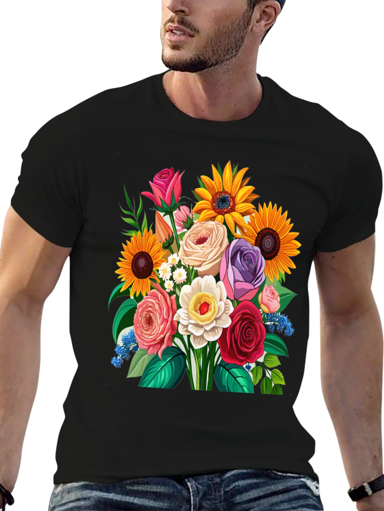 Floral Bouquet Graphic Tee - Mens Casual T-Shirt