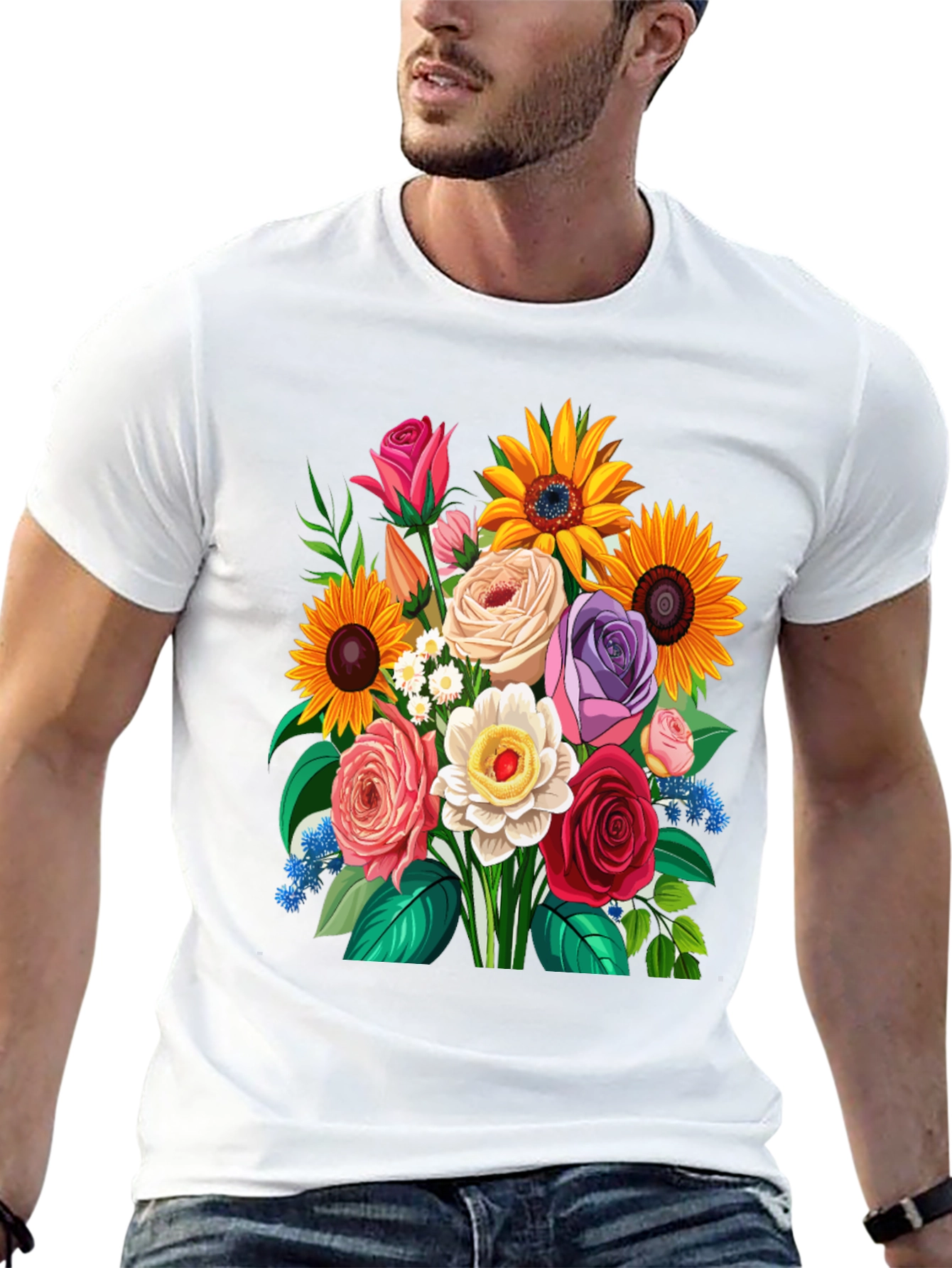 Floral Bouquet Graphic Tee - Mens Casual T-Shirt