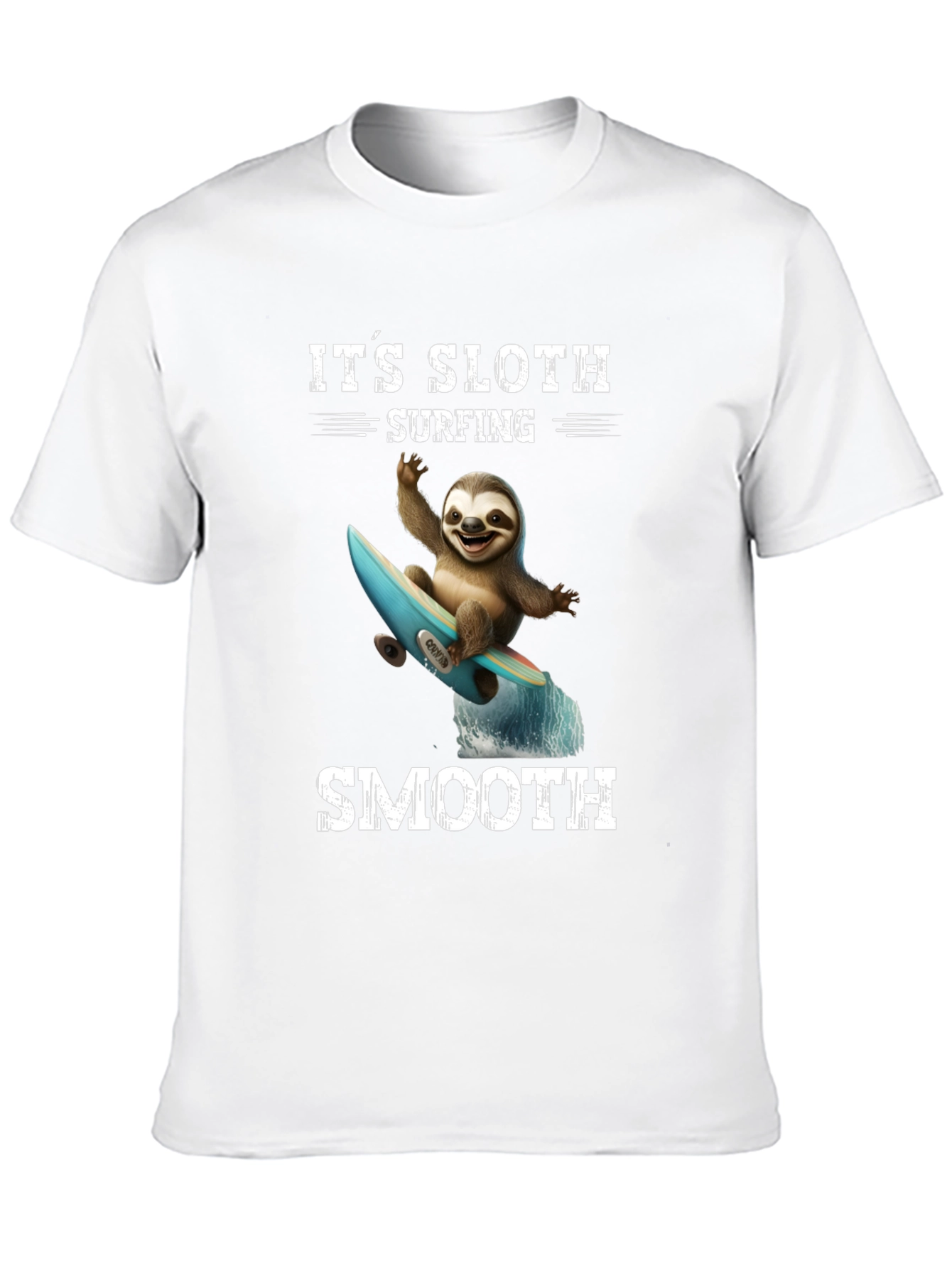 Its Sloth Surfing Smooth Black T-Shirt