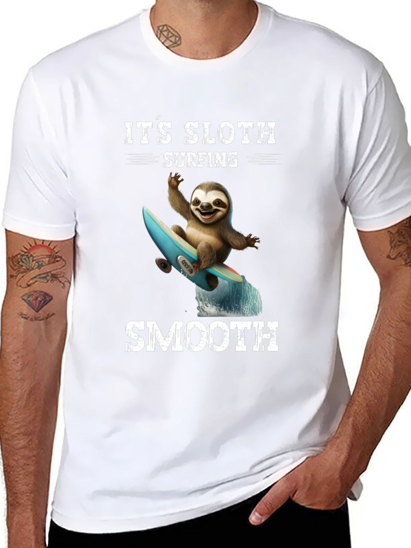 Its Sloth Surfing Smooth Black T-Shirt