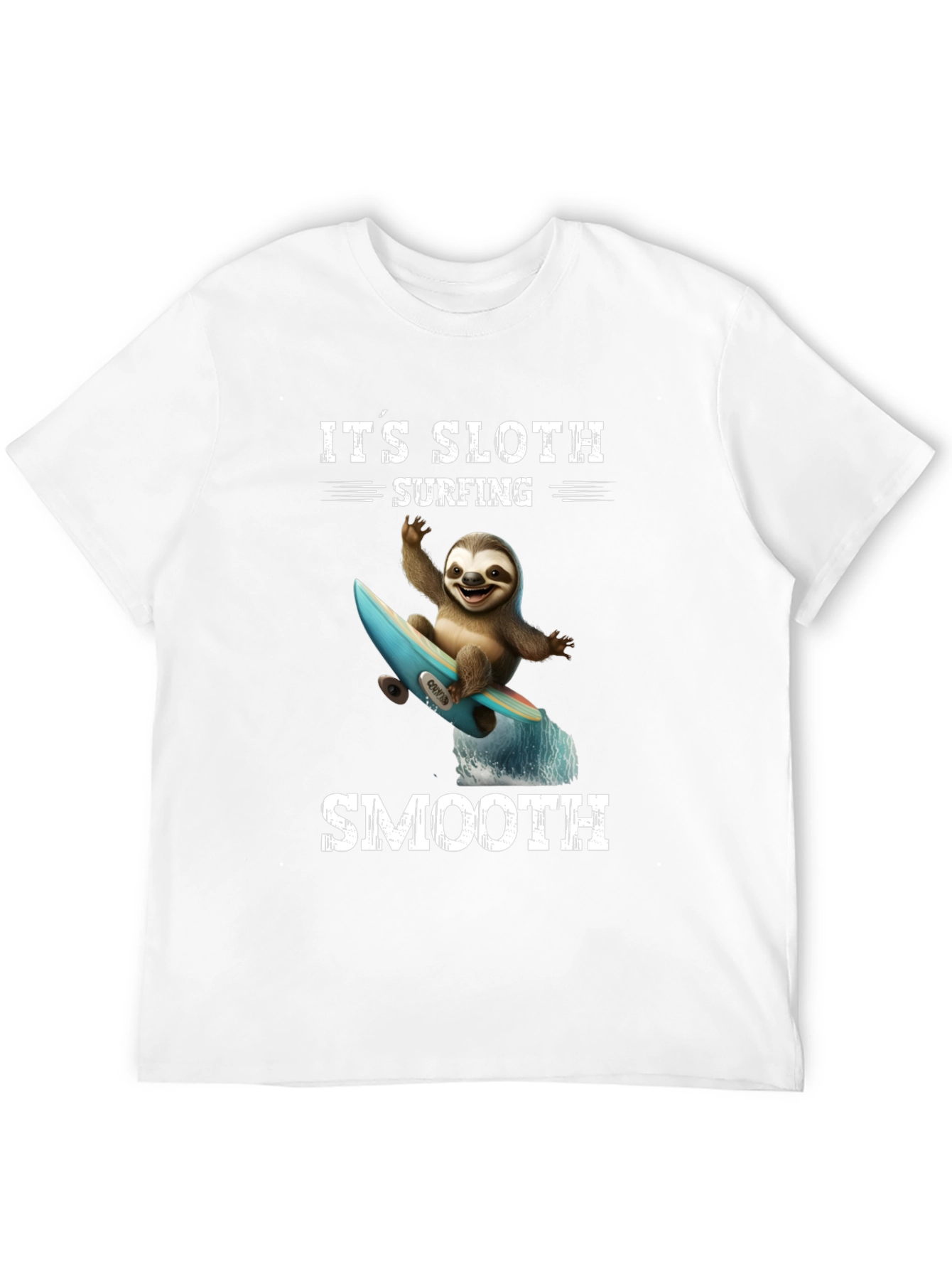 Its Sloth Surfing Smooth Black T-Shirt