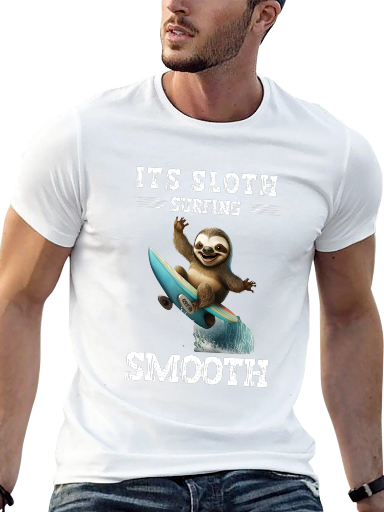 Its Sloth Surfing Smooth Black T-Shirt