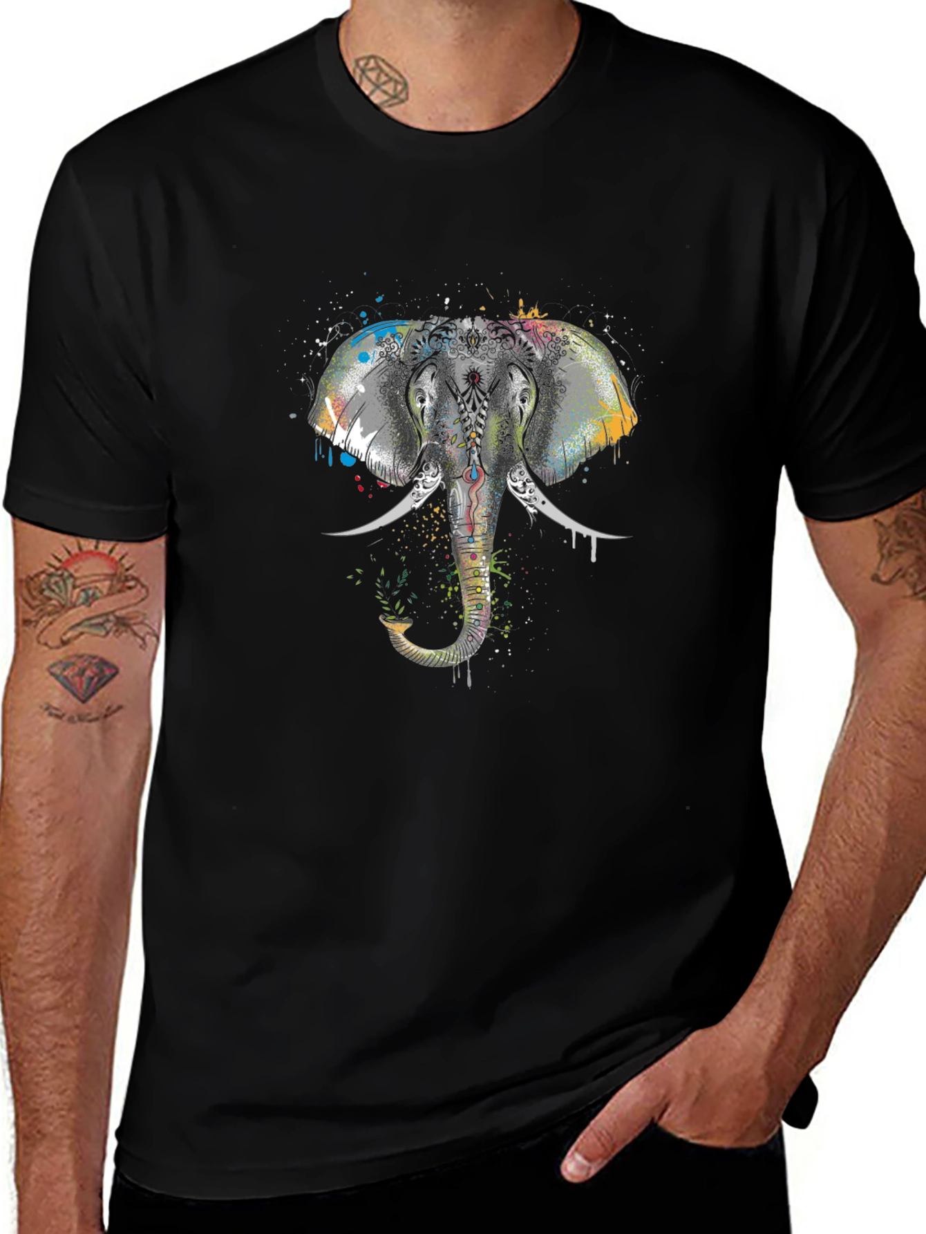 Elephant Graphic Tee - Black Cotton T-Shirt
