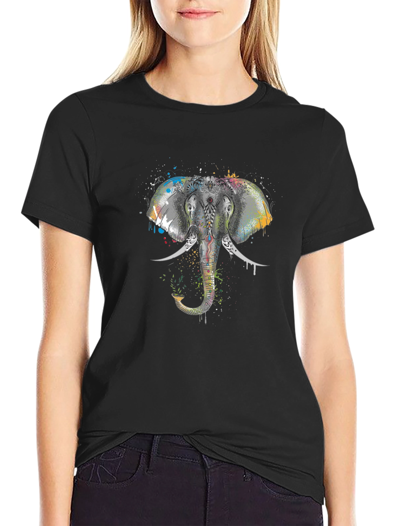 Elephant Graphic Tee - Black Cotton T-Shirt