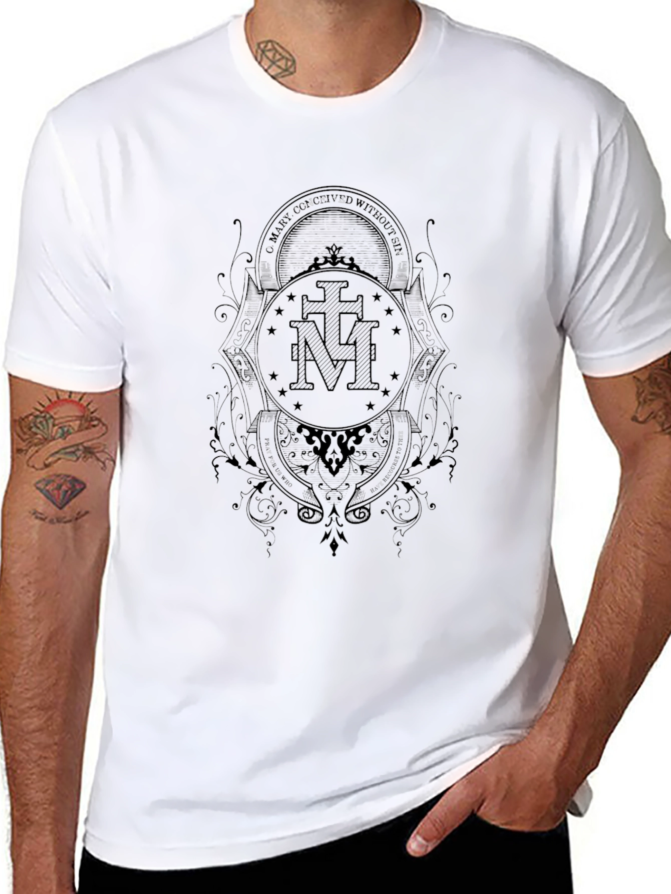 Black Graphic Tee - Religious Symbol