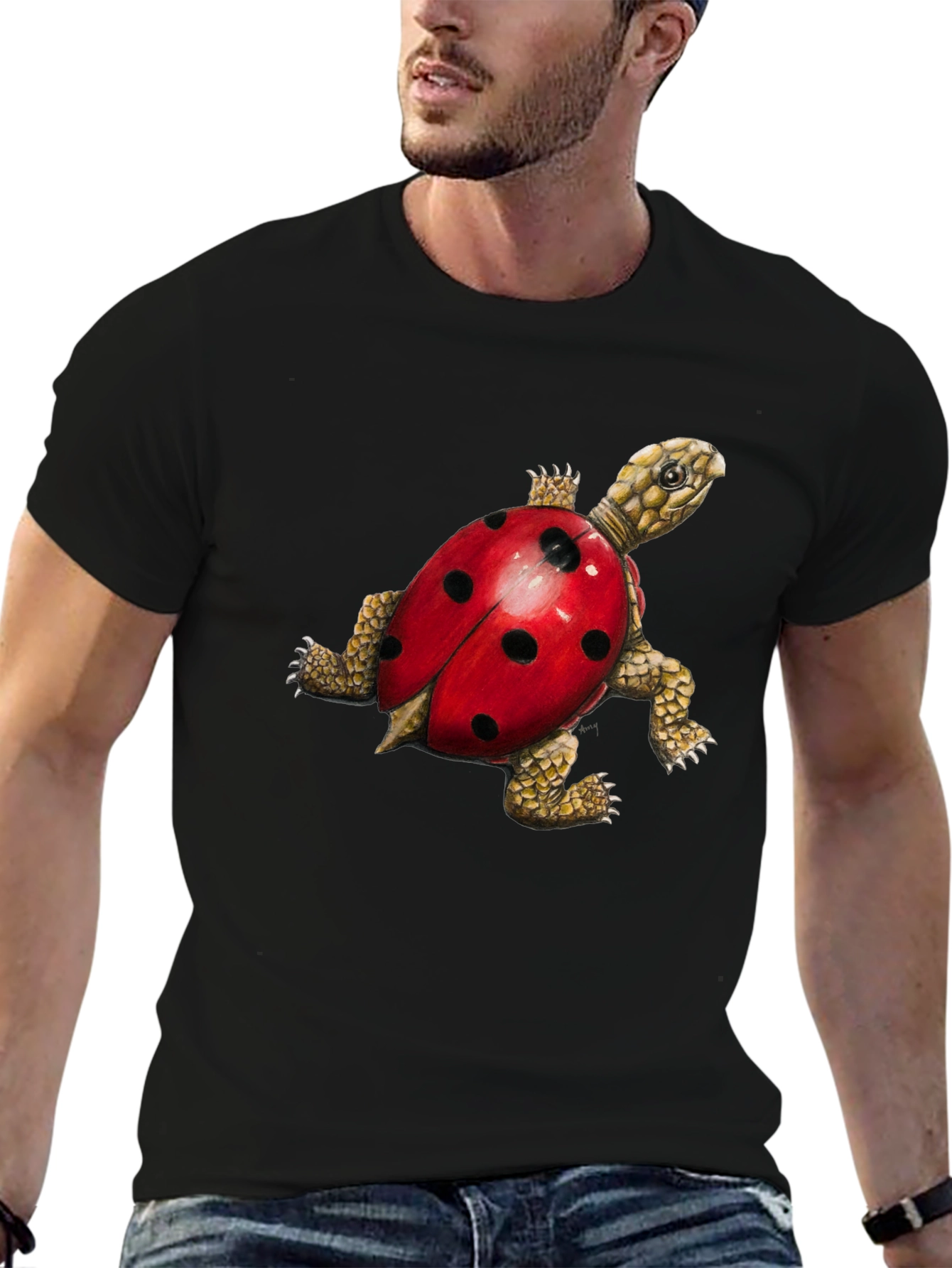 Turtle Ladybug Black Graphic Tee