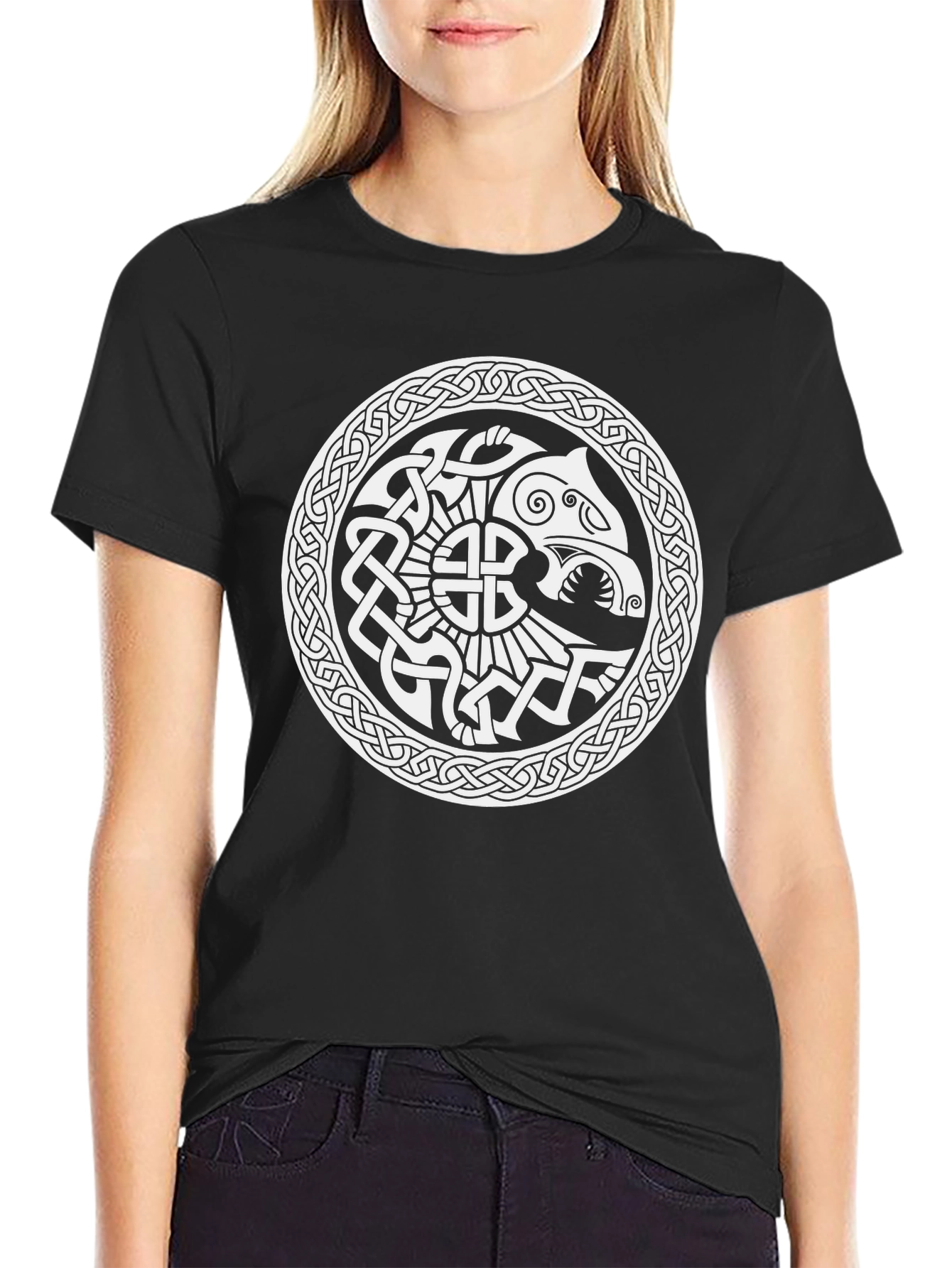Celtic Knot Wolf Design Black T-Shirt
