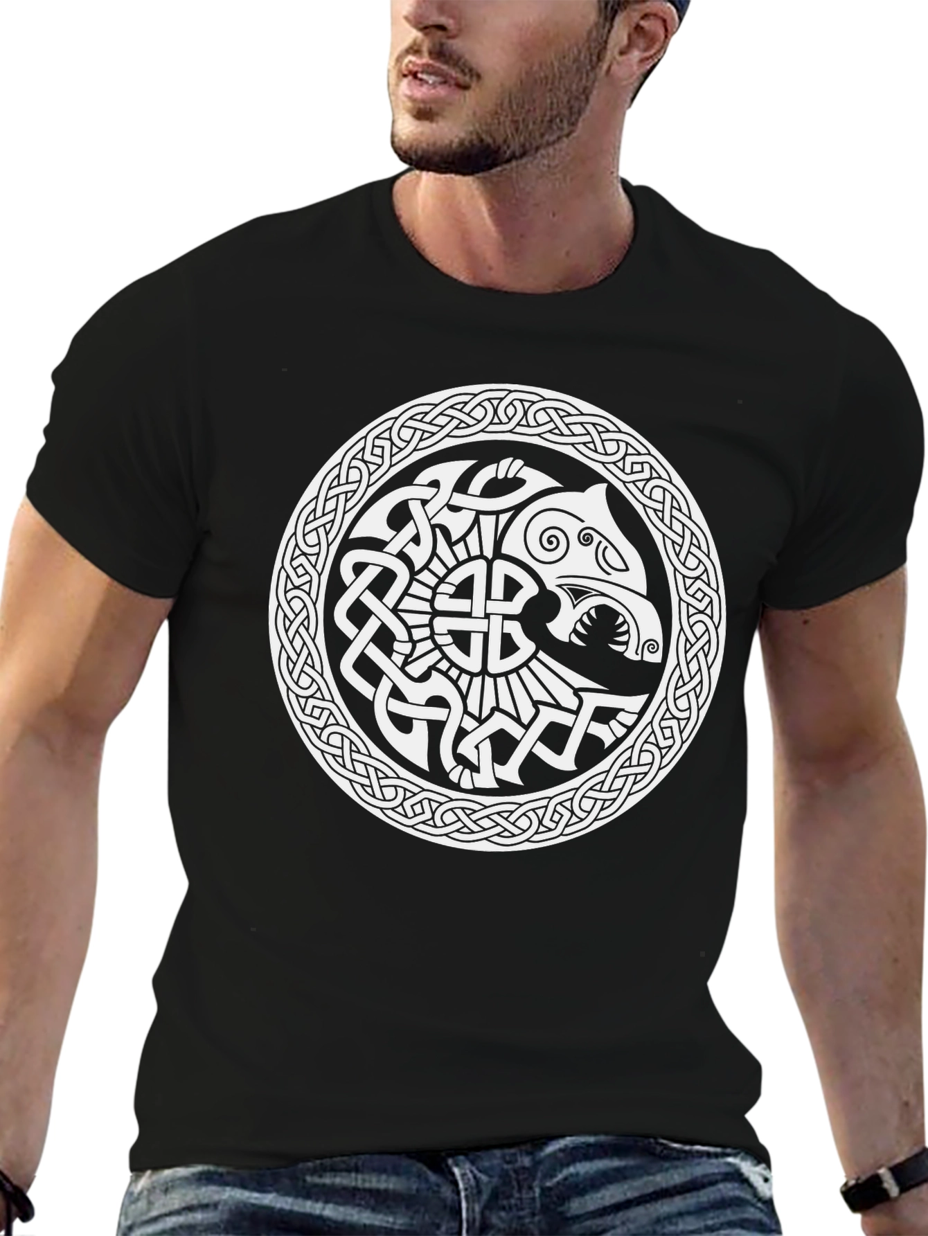 Celtic Knot Wolf Design Black T-Shirt