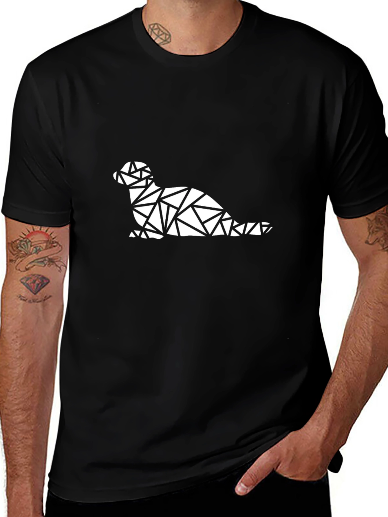 Geometric Seal Graphic Tee - Black