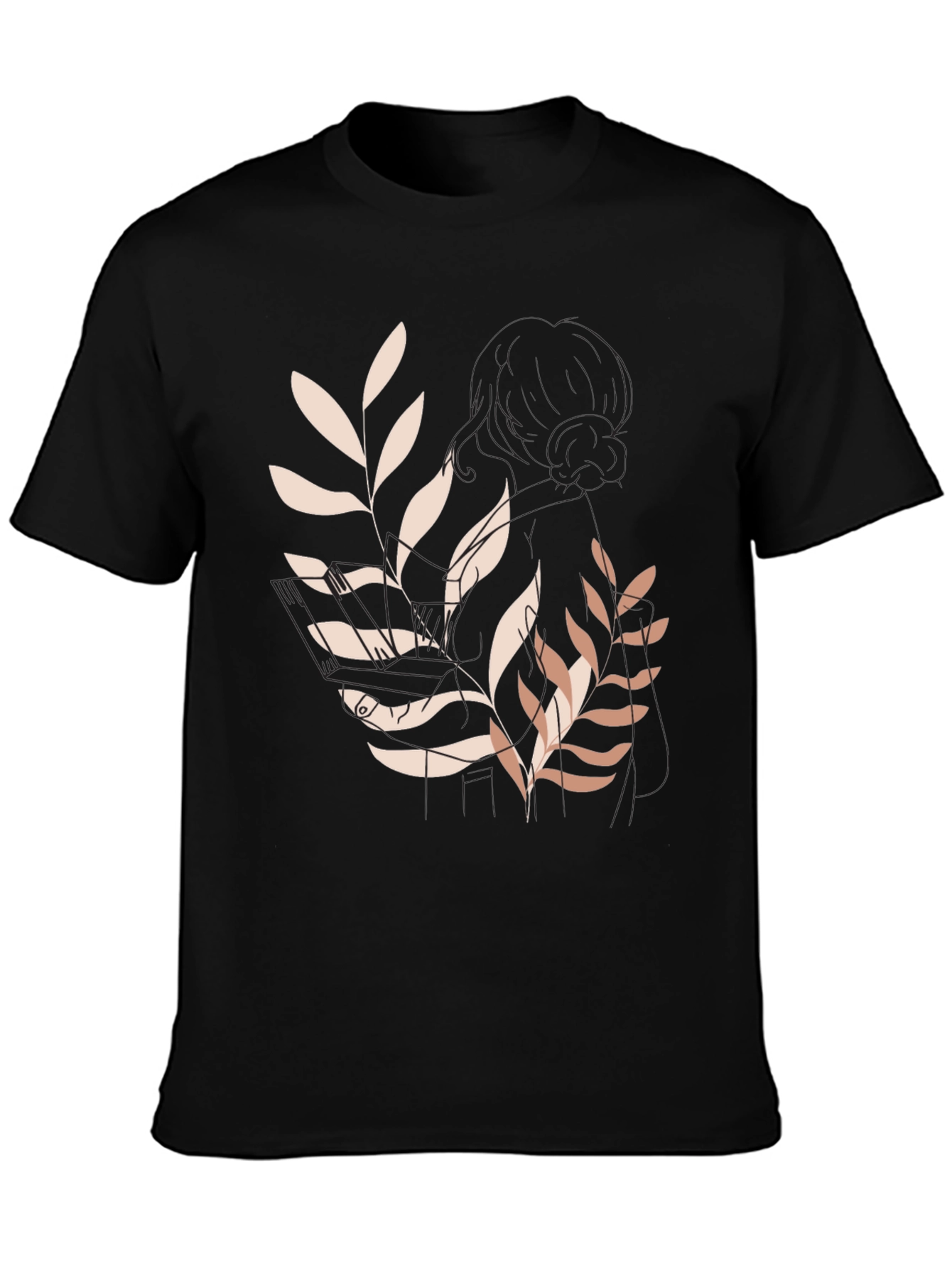 Botanical Print Black Tee - Modern Casual Style